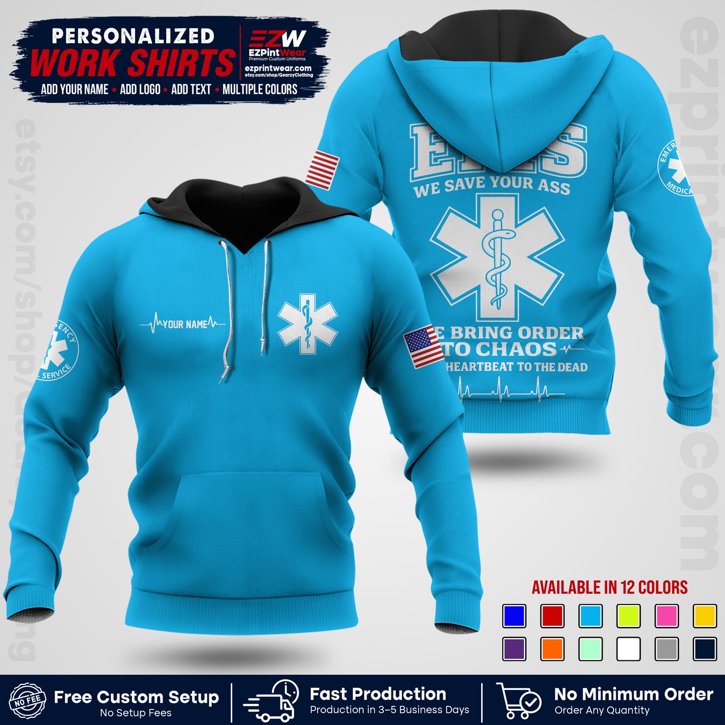 Custom EMS Shirt with Name, Logo & Text | EMS Team Uniform | First Responder Workwear EMSU05