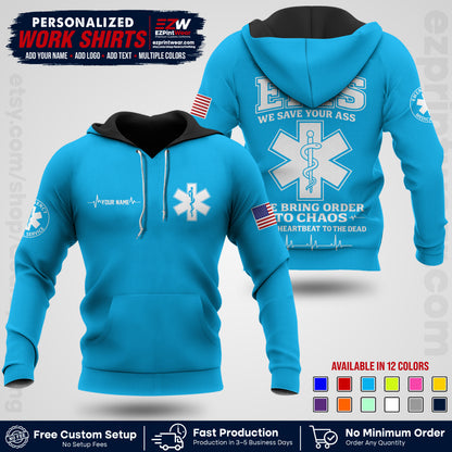 Custom EMS Shirt with Name, Logo & Text | EMS Team Uniform | First Responder Workwear EMSU05