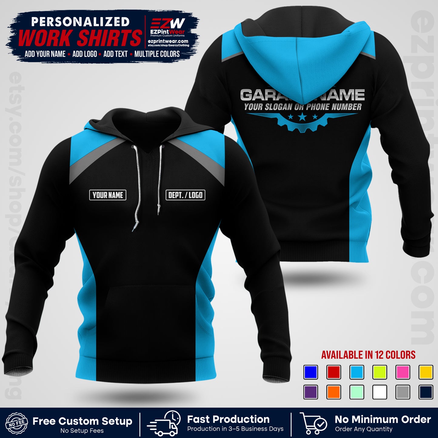 Custom Mechanic Work Shirt with Name, Logo & Text | Auto Shop Uniform | Workwear MCN 06