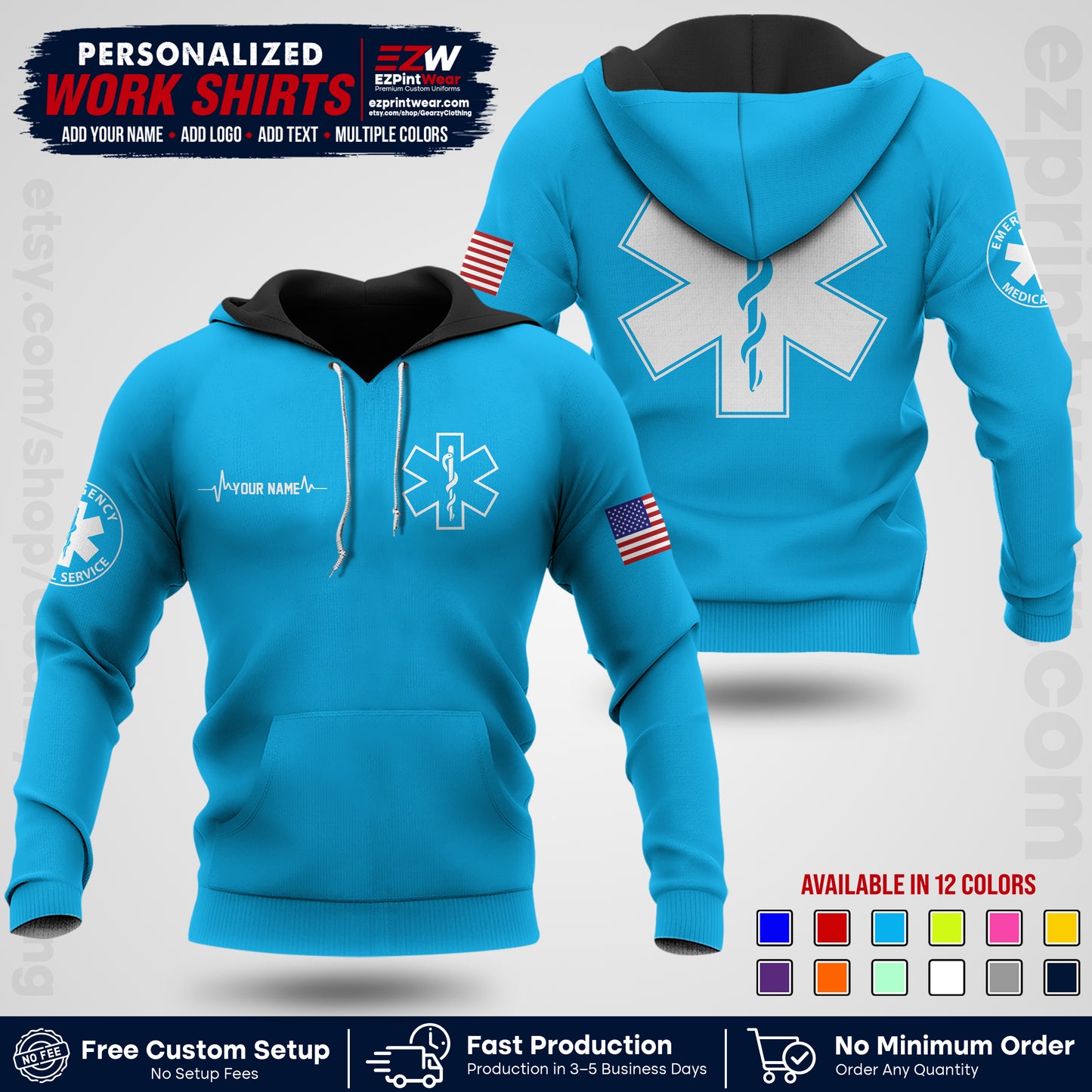 Custom EMS Shirt with Name, Logo & Text | EMS Team Uniform | First Responder Workwear EMSU04