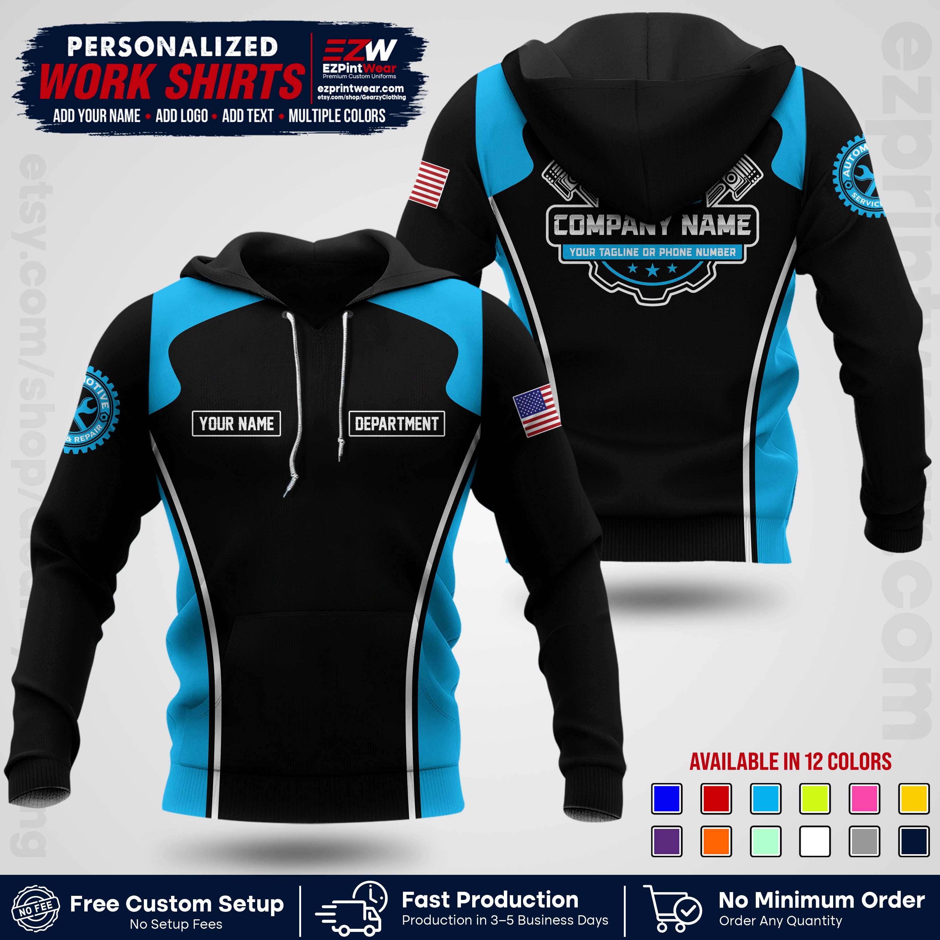 Custom Mechanic Work Shirt with Name, Logo & Text | Auto Shop Uniform | Workwear MCN 10