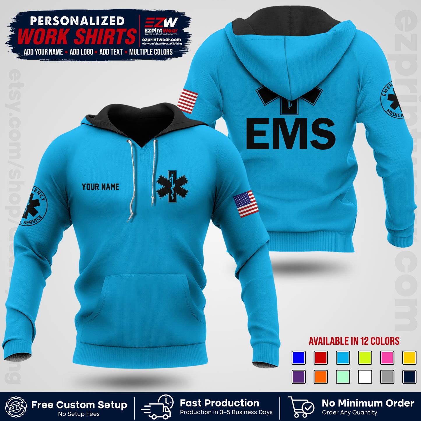 Custom EMS Shirt with Name, Logo & Text | EMS Team Uniform | First Responder Workwear EMSU02
