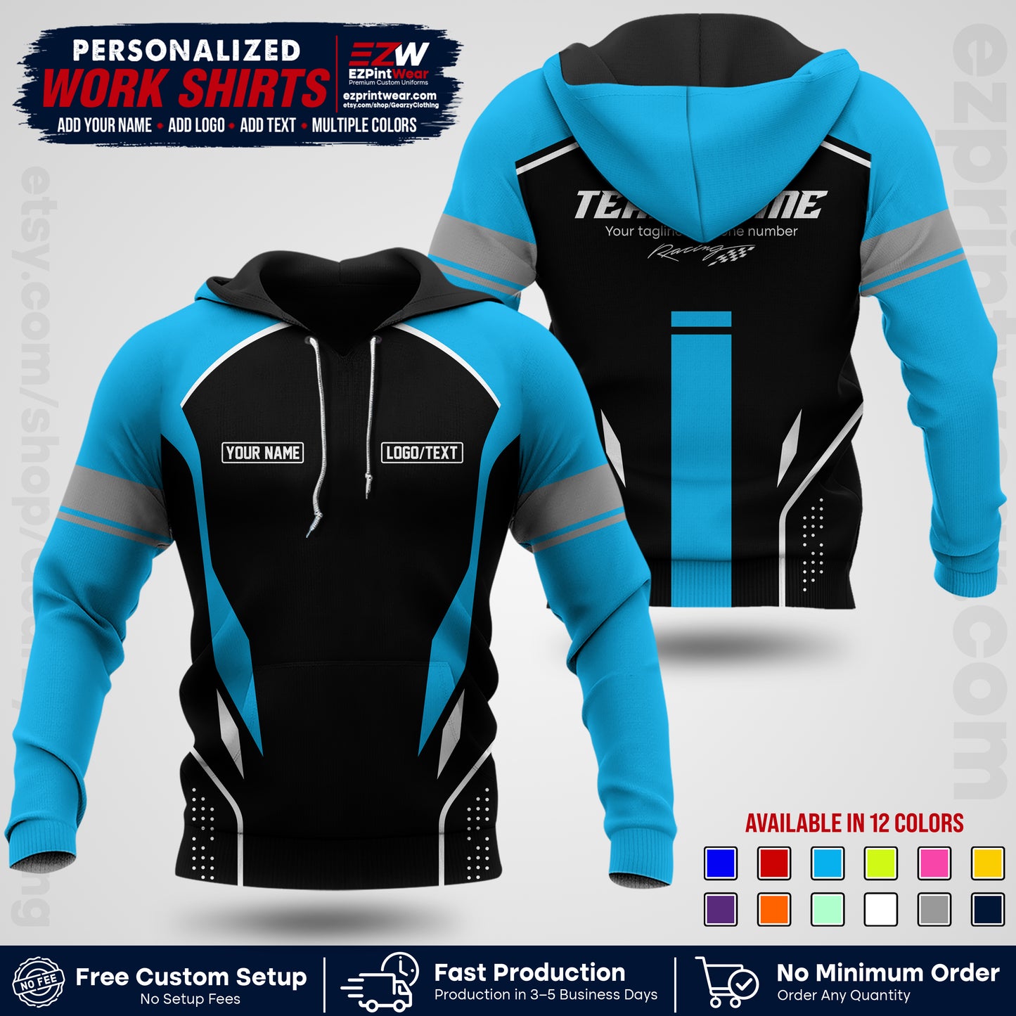 Custom Racing Shirt with Name, Logo & Text | Race Team Uniform | Crew Apparel RC06