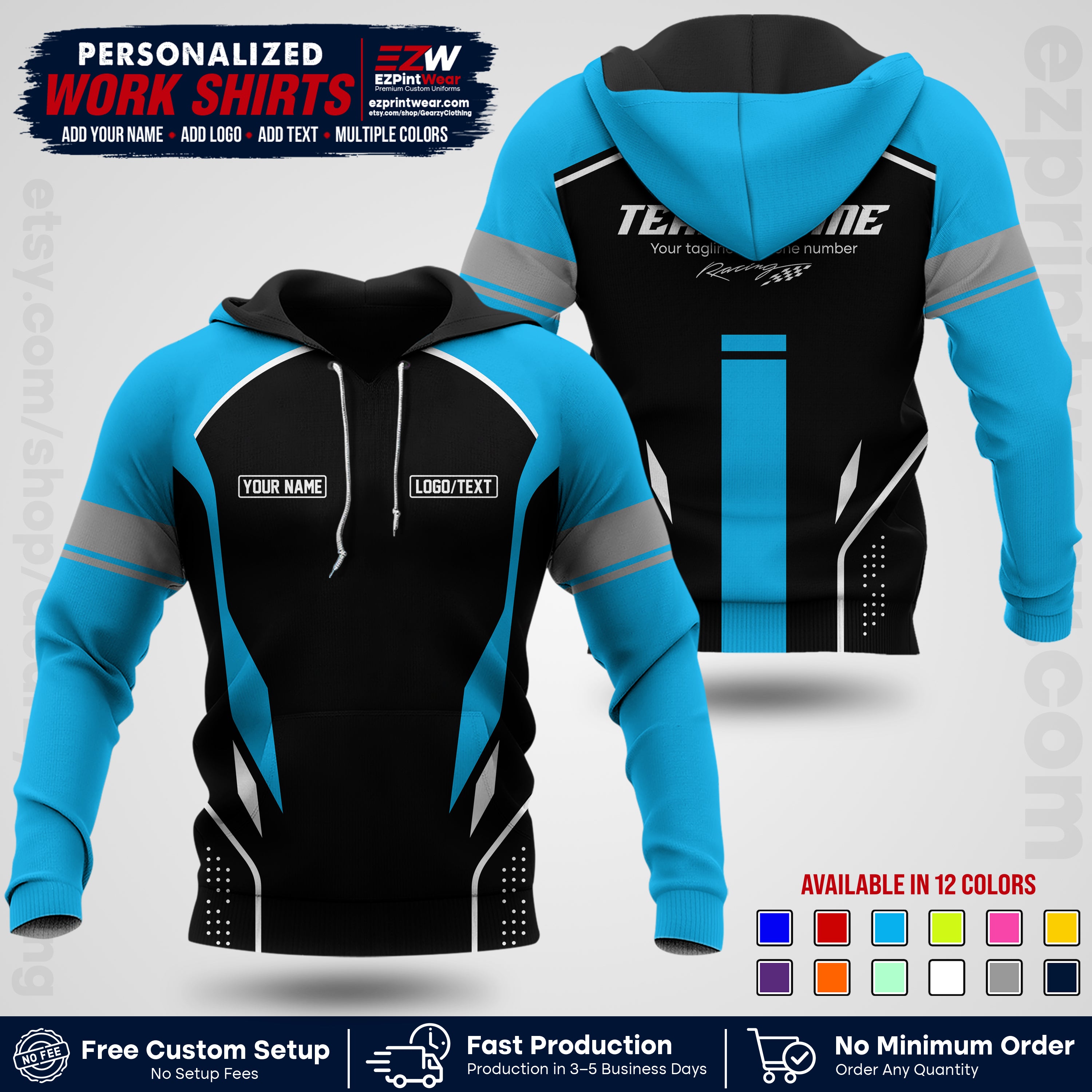 Custom Racing Shirt with Name, Logo & Text | Race Team Uniform | Crew Apparel RC06