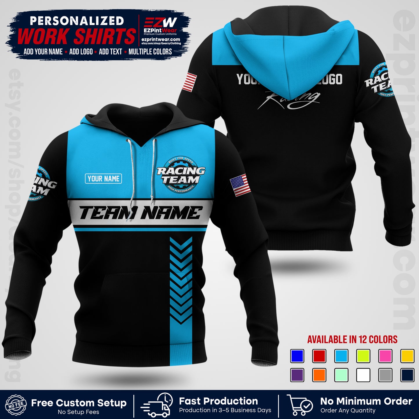 Custom Racing Shirt with Name, Logo & Text | Race Team Uniform | Crew Apparel RC02