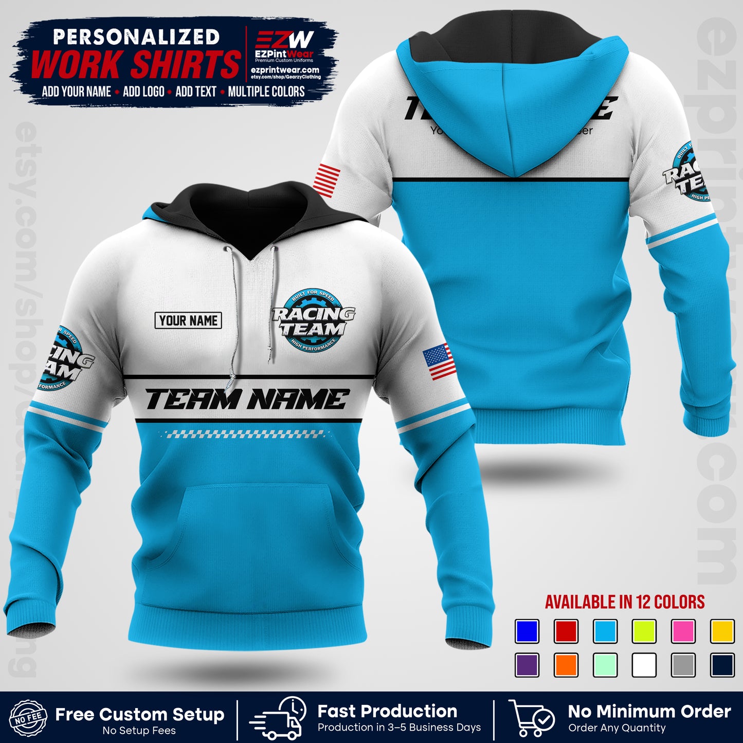 Custom Racing Shirt with Name, Logo & Text | Race Team Uniform | Crew Apparel RC12