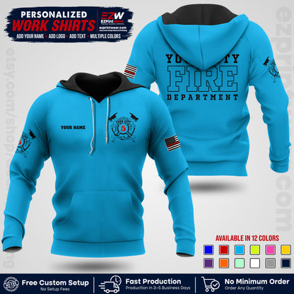 Custom Fire Department Shirt with Name, City Logo & Text | Firefighter Uniform | Button Up Work Shirt FF07