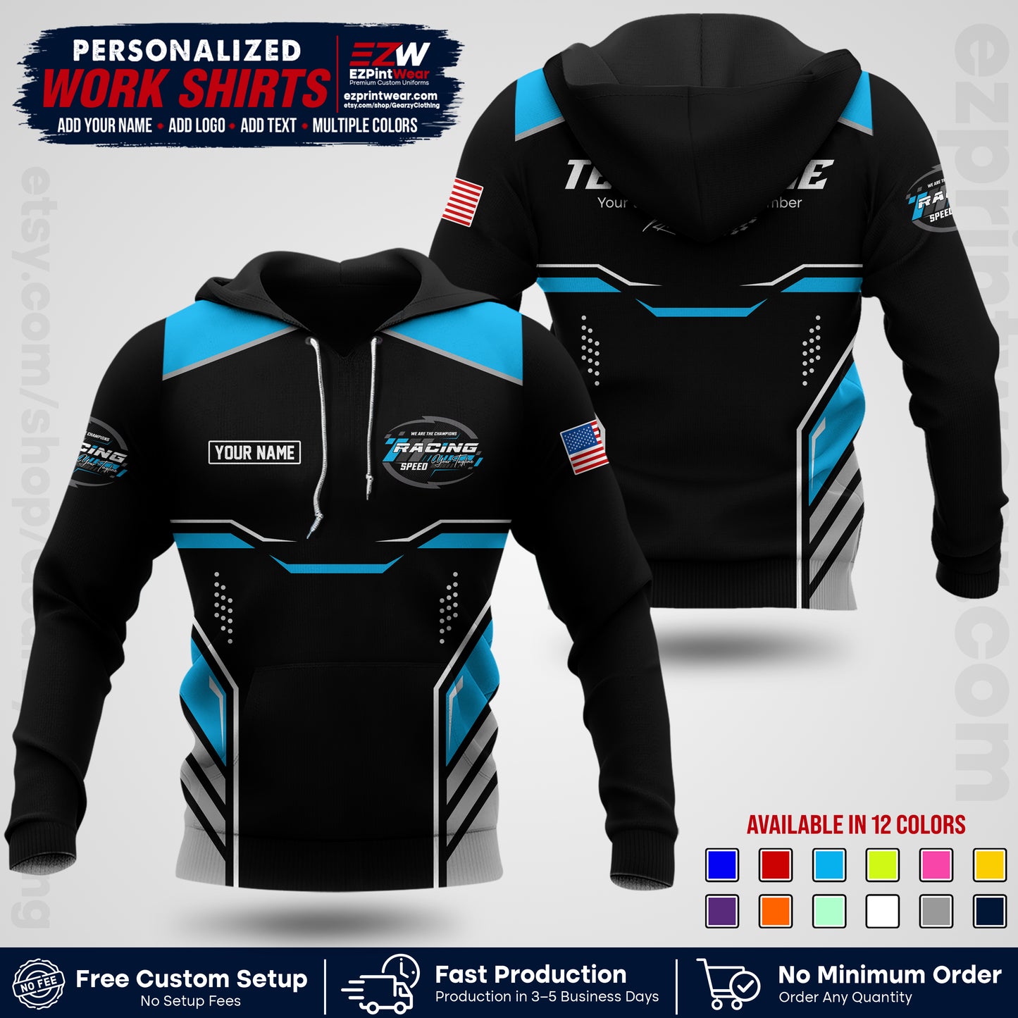 Custom Racing Shirt with Name, Logo & Text | Race Team Uniform | Crew Apparel RC10