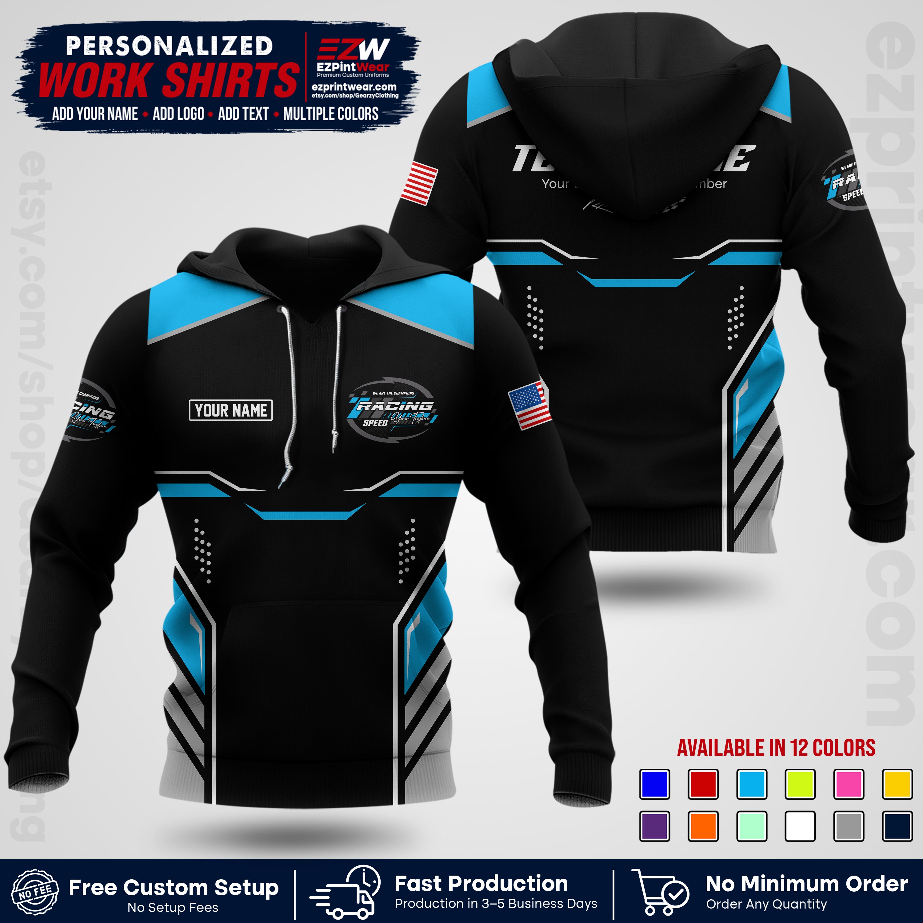 Custom Racing Shirt with Name, Logo & Text | Race Team Uniform | Crew Apparel RC10