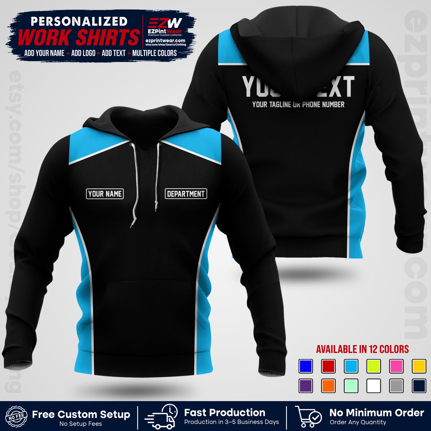 Custom All Over Print Work Uniform Shirt with Name, Logo & Text | Custom Hawaiian Shirt | Company Shirt | Employee Uniform UNF12