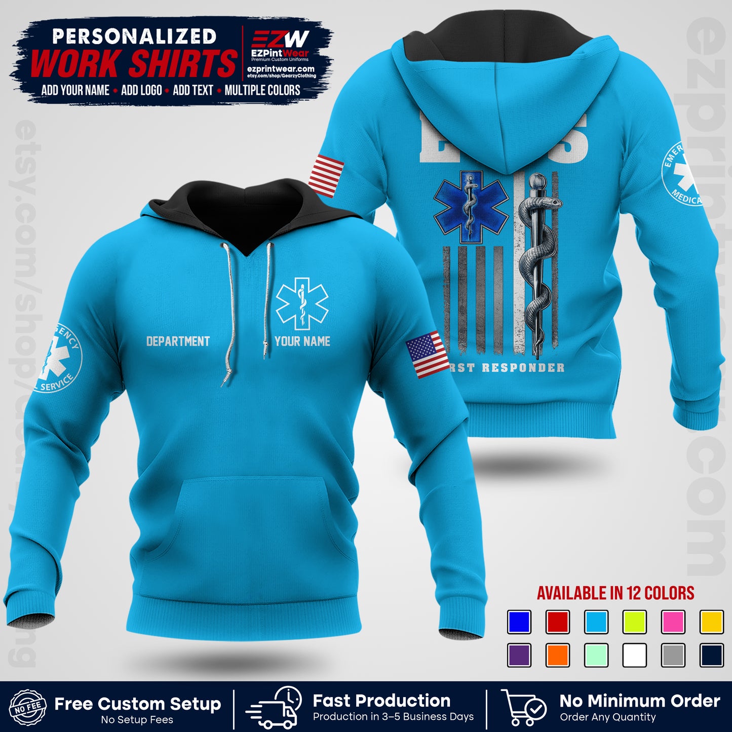 Custom EMS Shirt with Name, Logo & Text | EMS Team Uniform | First Responder Workwear EMSU03