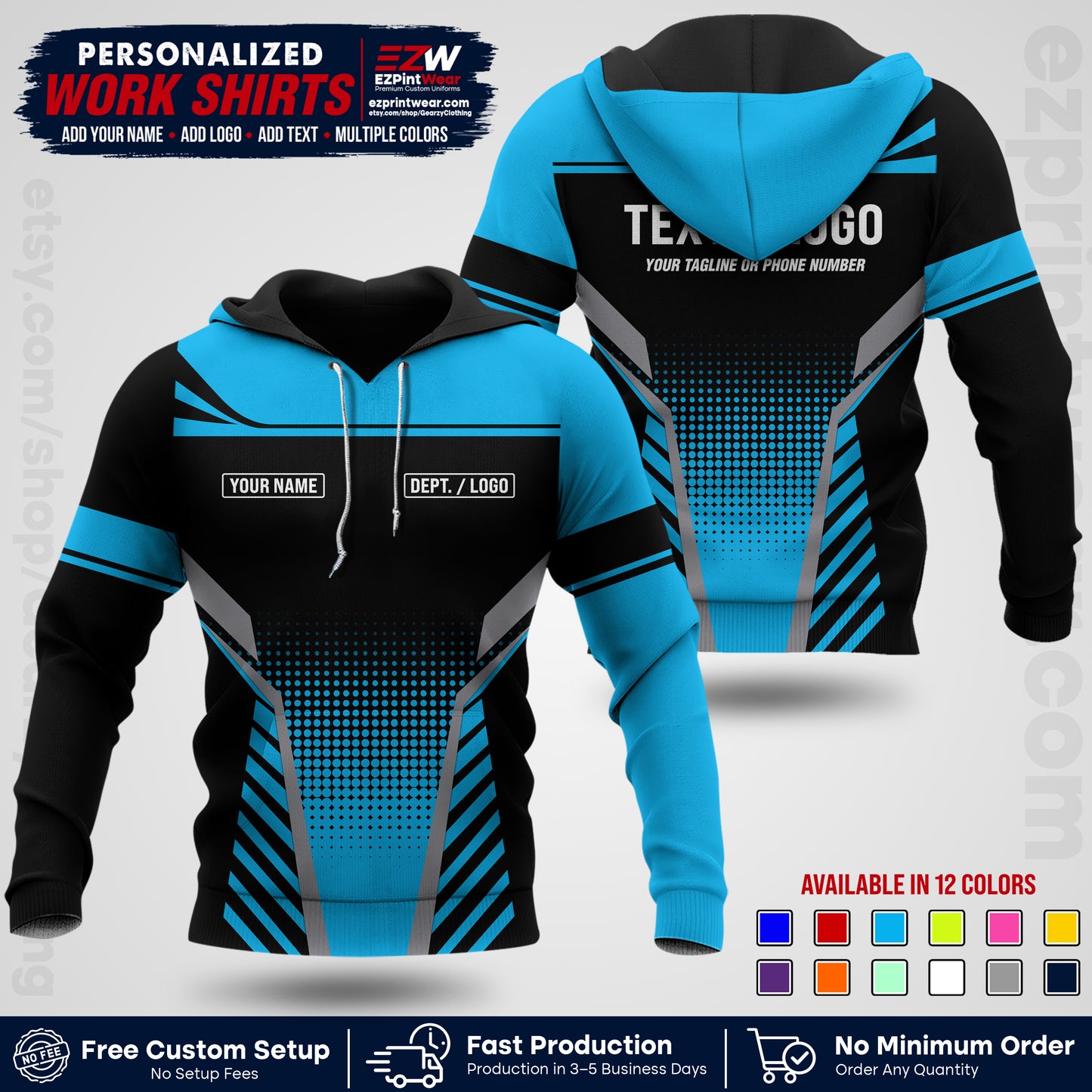 Custom All Over Print Work Uniform Shirt with Name, Logo & Text | Custom Hawaiian Shirt | Company Shirt | Employee Uniform UNF08