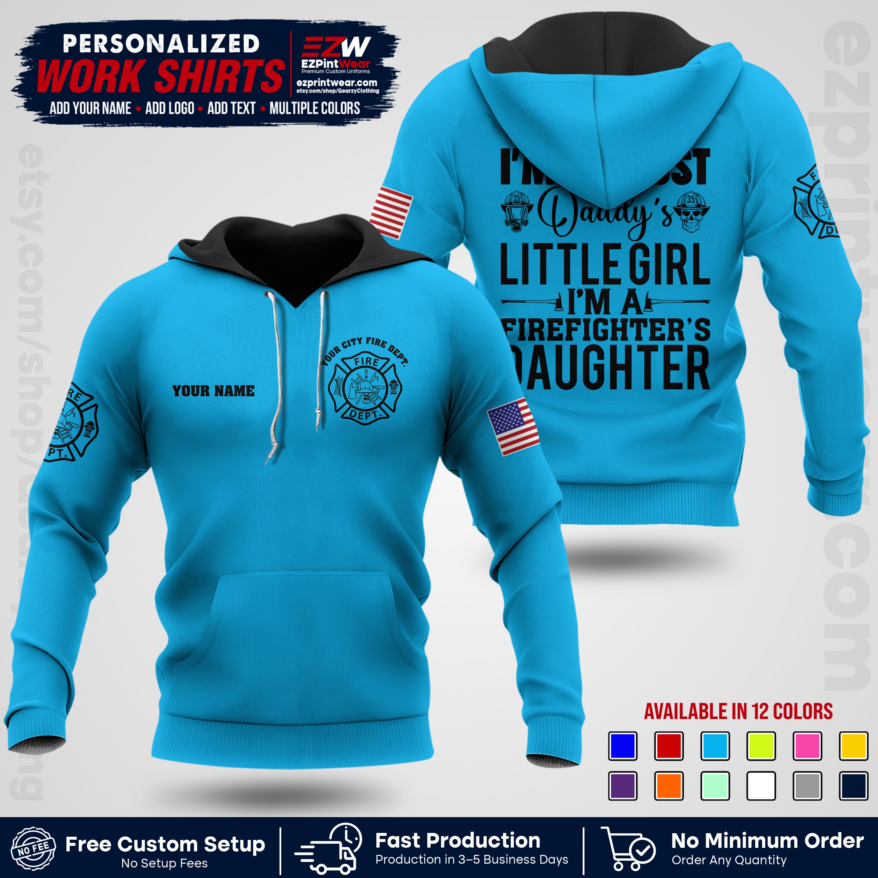 Custom Fire Department Shirt with Name, City Logo & Text | Firefighter Uniform | Button Up Work Shirt FF08