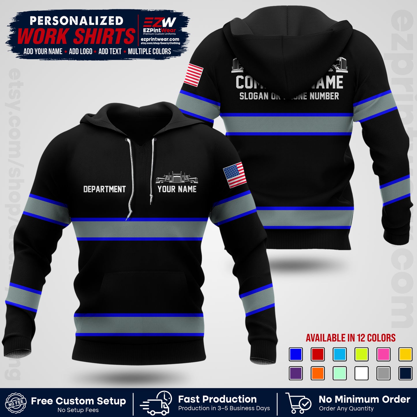 Personalized Truck Driver Workwear Uniform | Custom Safety Stripe Apparel | Non-Reflective Reflective Style Design TW04