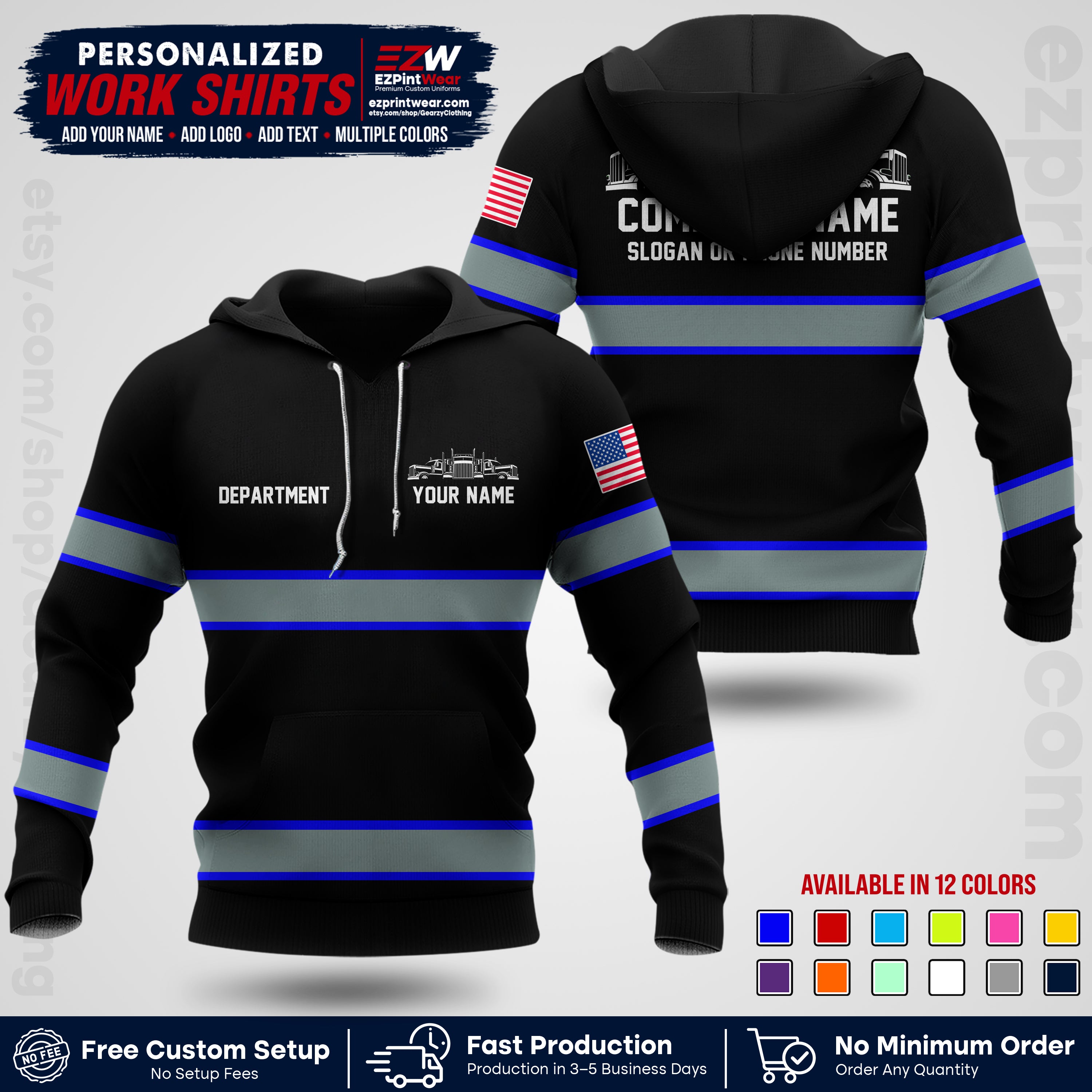 Personalized Truck Driver Workwear Uniform | Custom Safety Stripe Apparel | Non-Reflective Reflective Style Design TW04