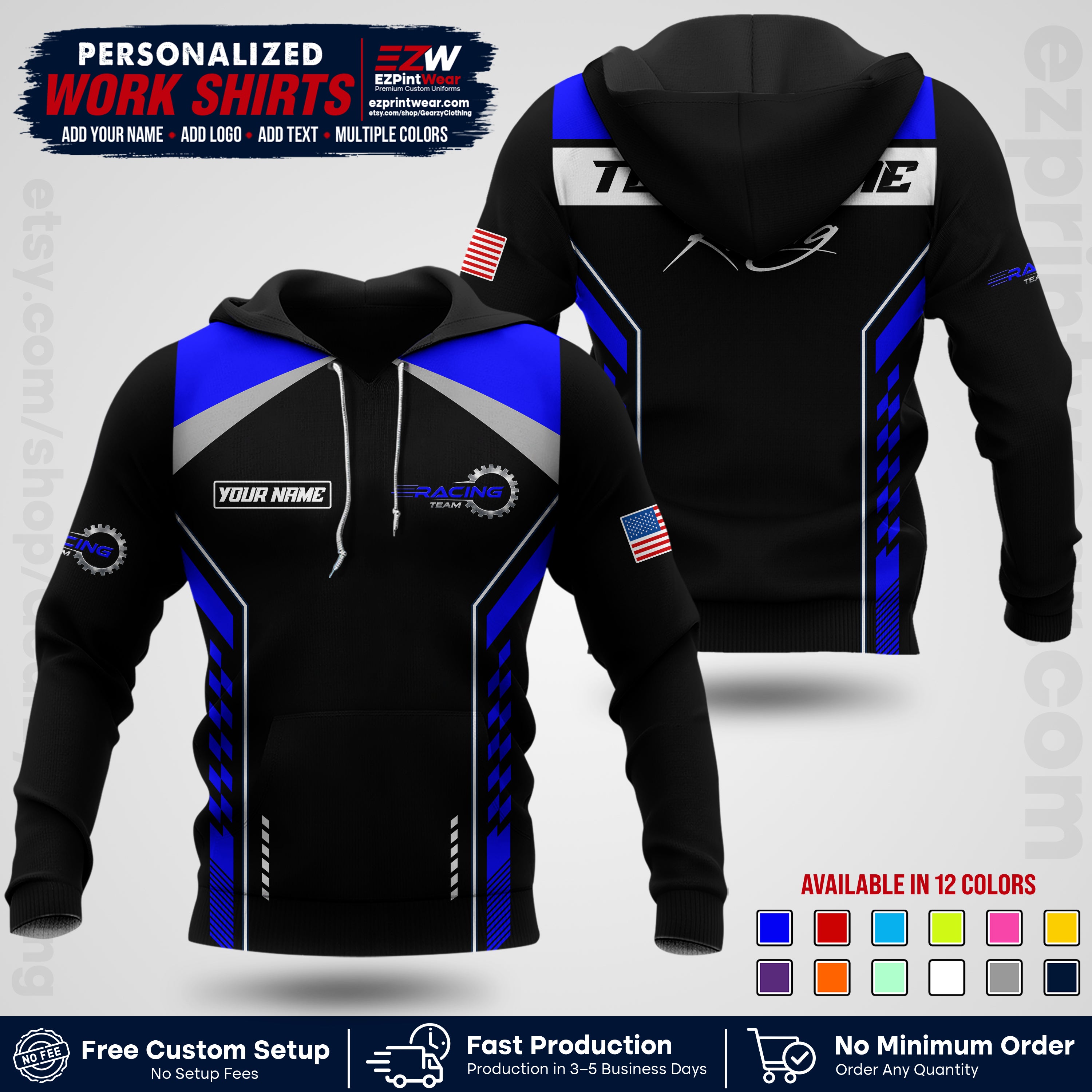 Custom Racing Shirt with Name, Logo & Text | Race Team Uniform | Crew Apparel RC13