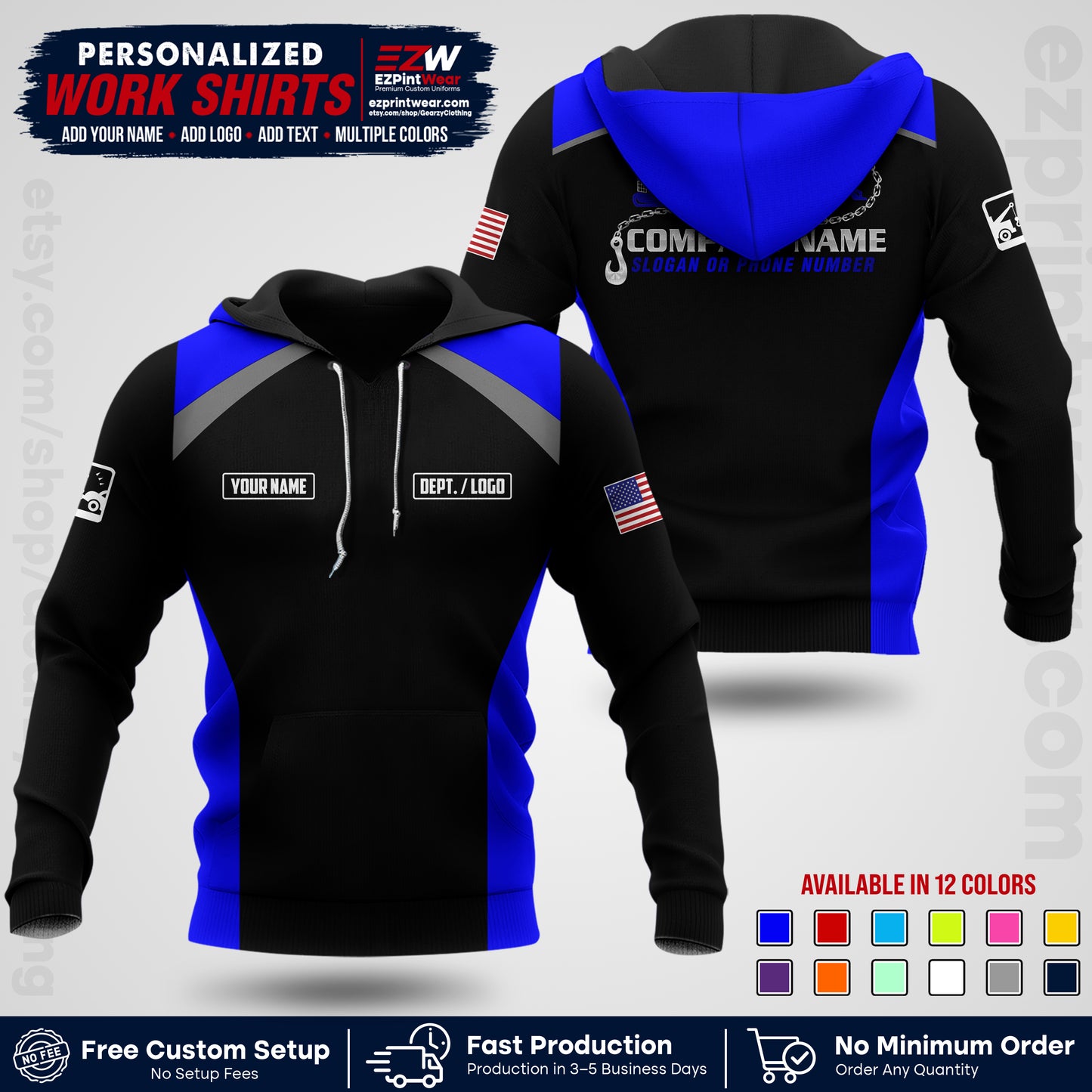 Custom Towing Shirt with Name, Logo & Text | Towing Company Uniform | Workwear TW01