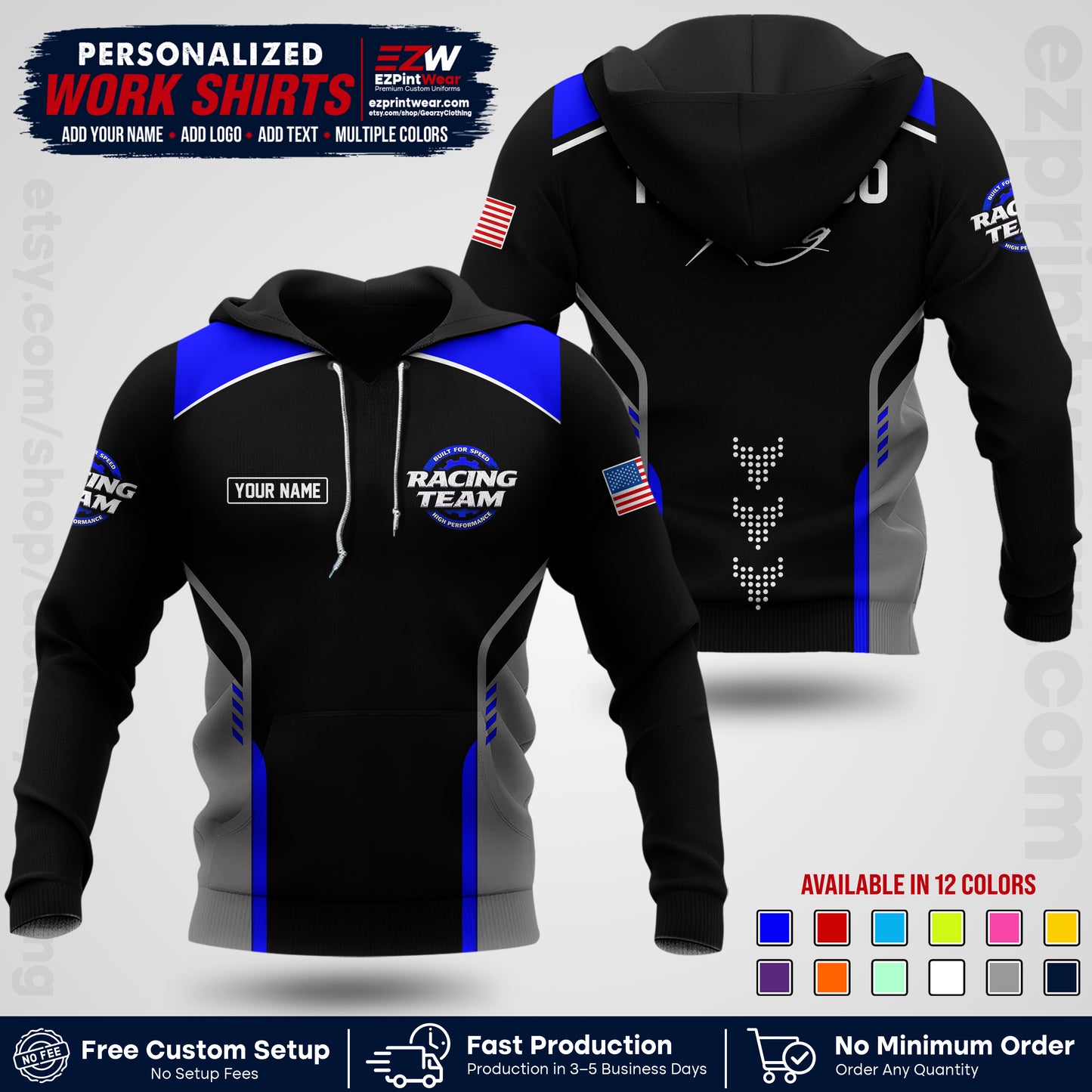 Custom Racing Shirt with Name, Logo & Text | Race Team Uniform | Crew Apparel RC09
