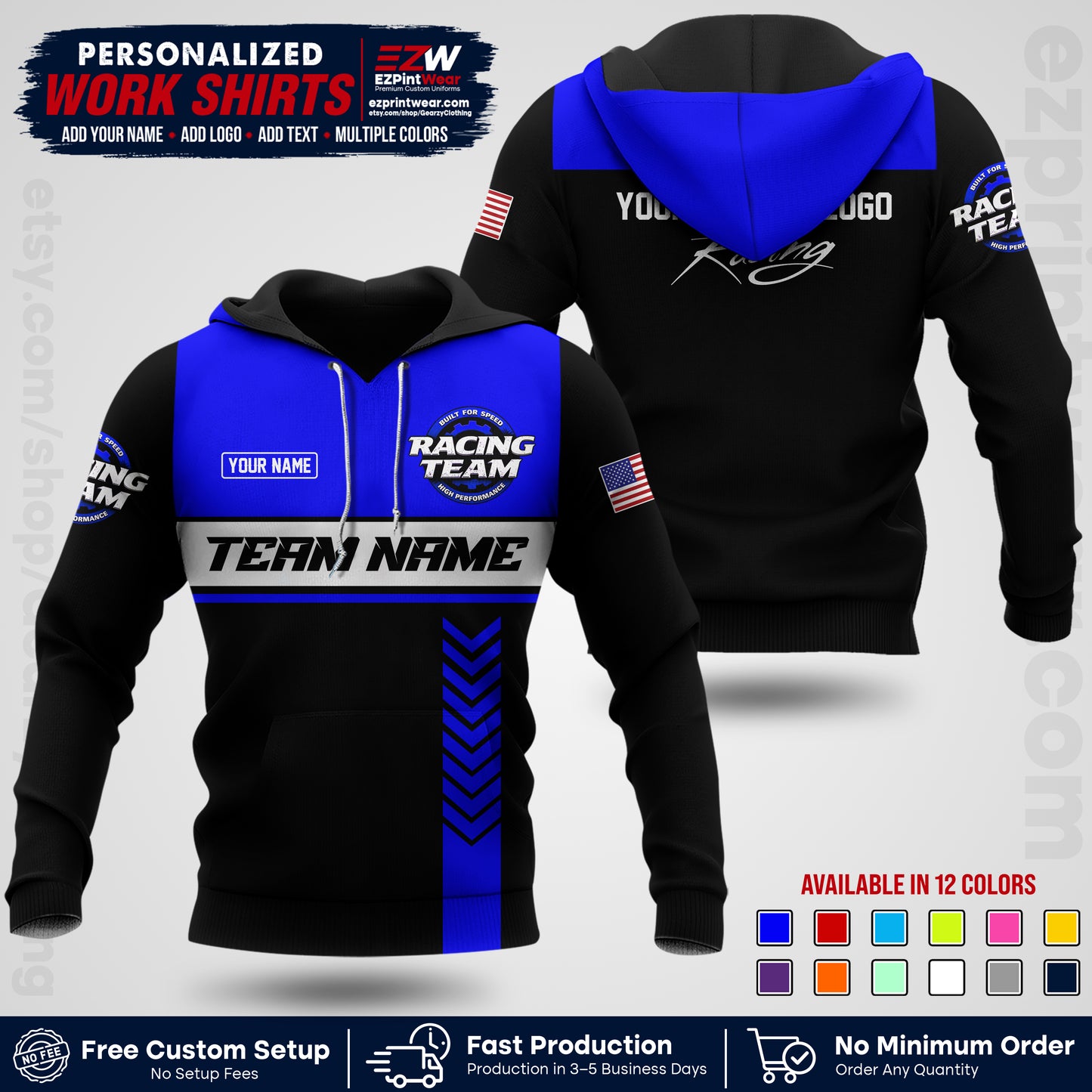 Custom Racing Shirt with Name, Logo & Text | Race Team Uniform | Crew Apparel RC02