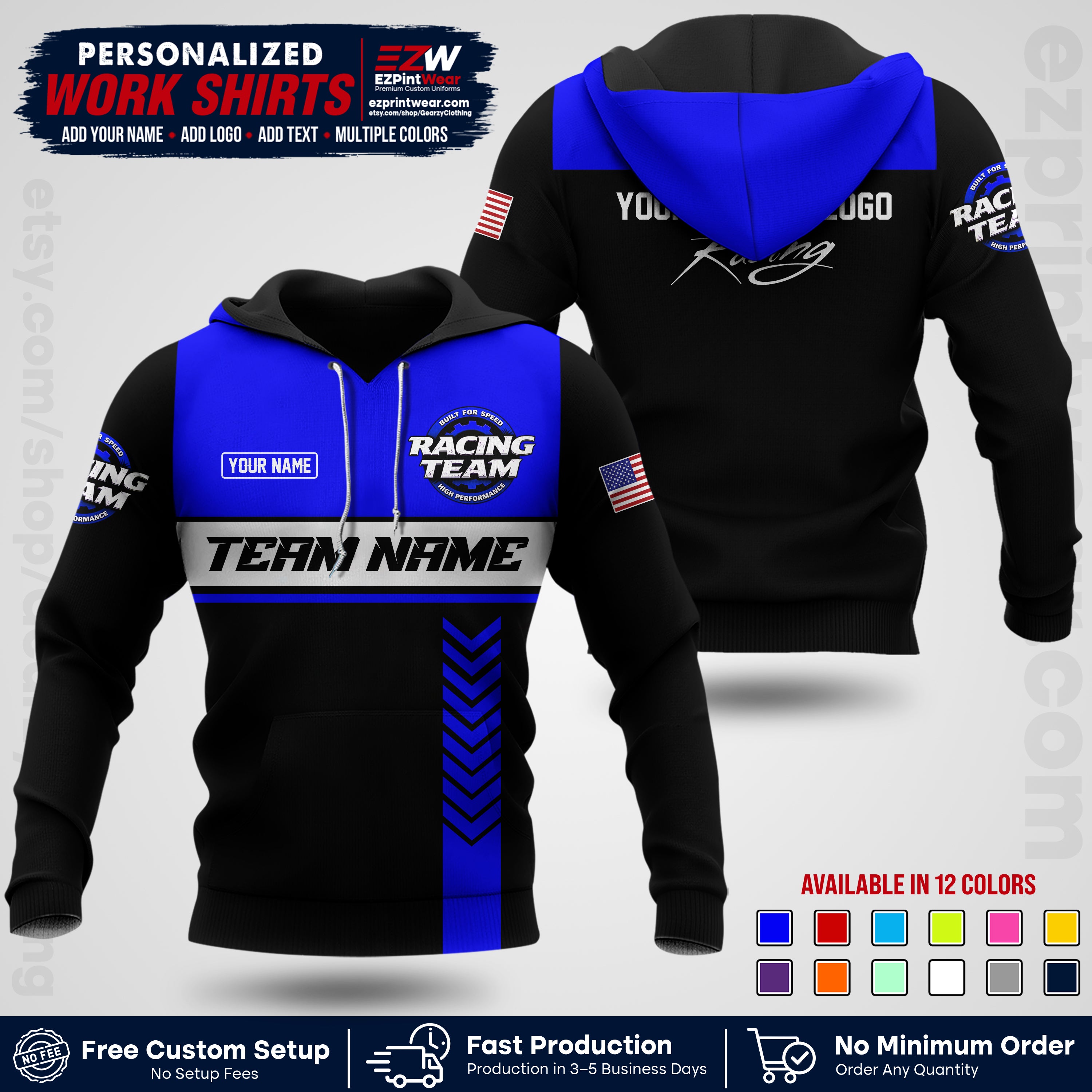 Custom Racing Shirt with Name, Logo & Text | Race Team Uniform | Crew Apparel RC02