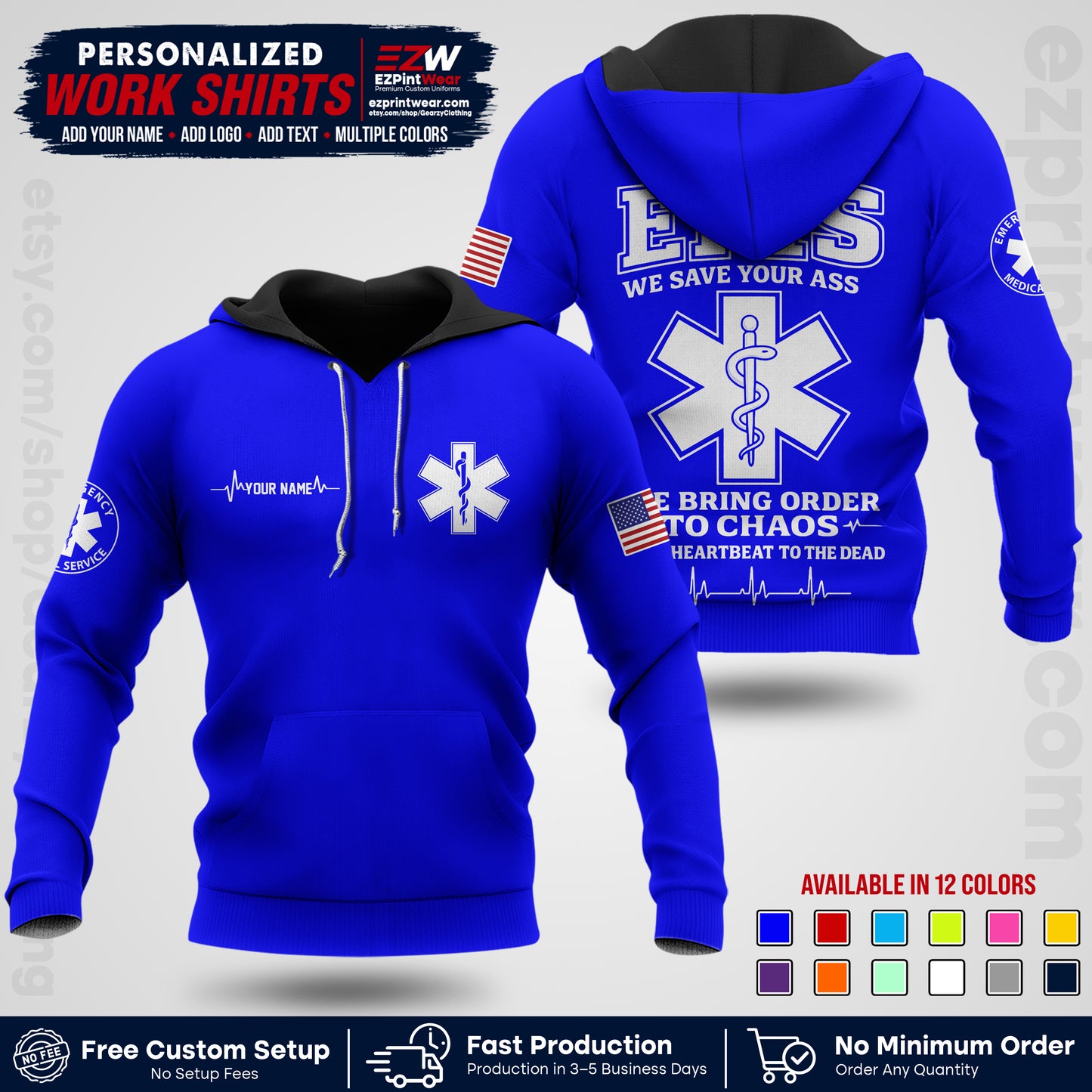 Custom EMS Shirt with Name, Logo & Text | EMS Team Uniform | First Responder Workwear EMSU05