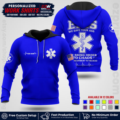 Custom EMS Shirt with Name, Logo & Text | EMS Team Uniform | First Responder Workwear EMSU05