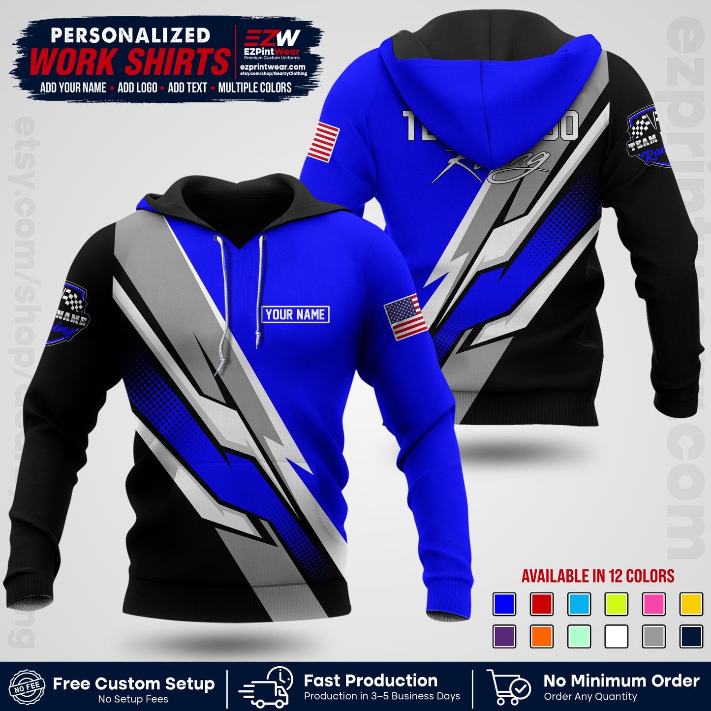 Custom Racing Shirt with Name, Logo & Text | Race Team Uniform | Crew Apparel RC01