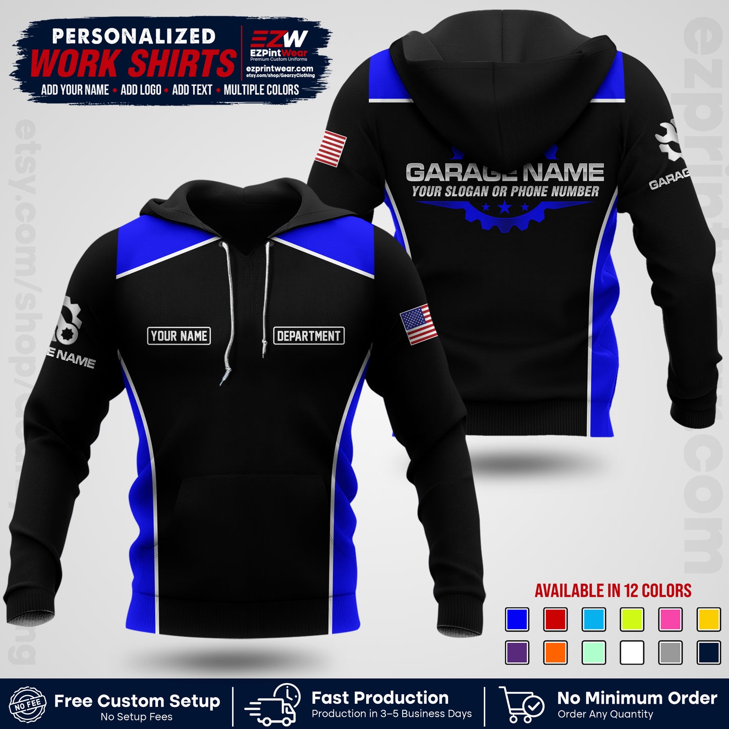Custom Mechanic Work Shirt with Name, Logo & Text | Auto Shop Uniform | Workwear MCN 07