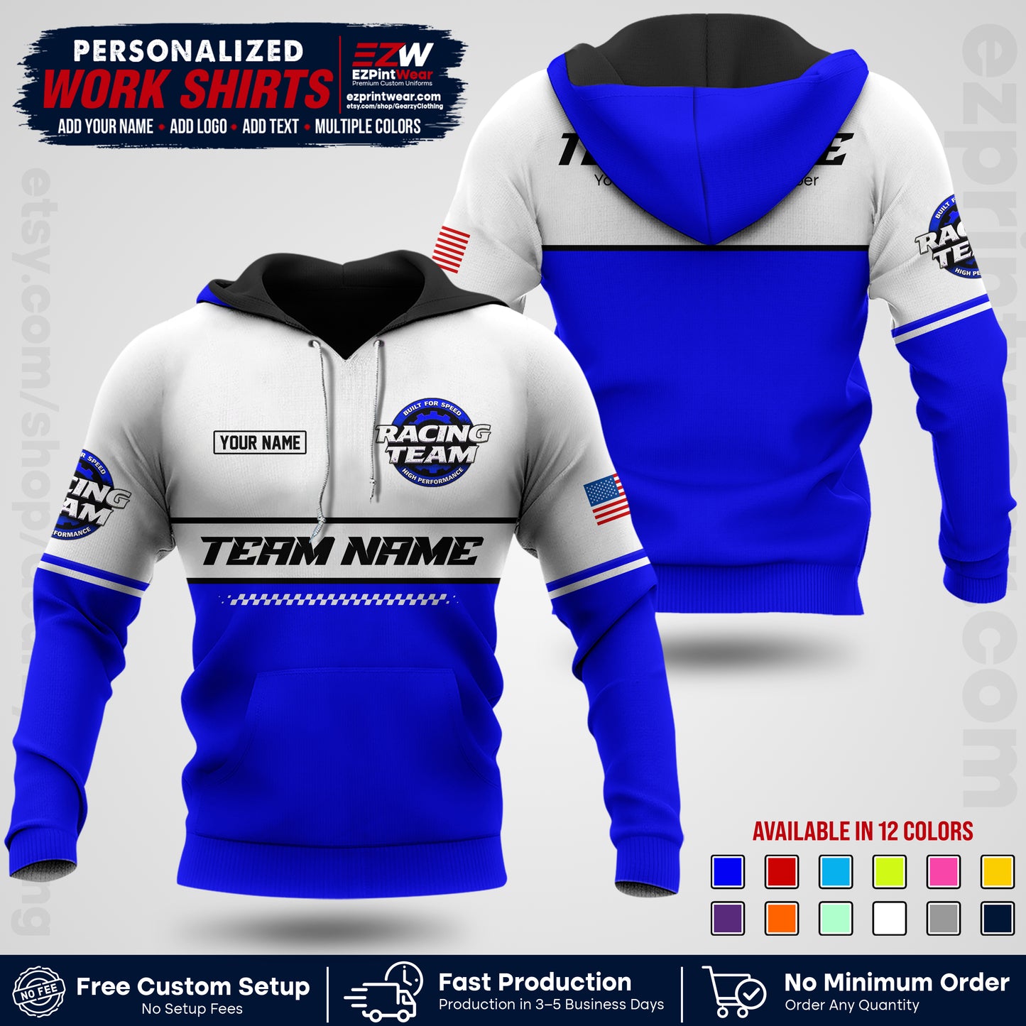 Custom Racing Shirt with Name, Logo & Text | Race Team Uniform | Crew Apparel RC12