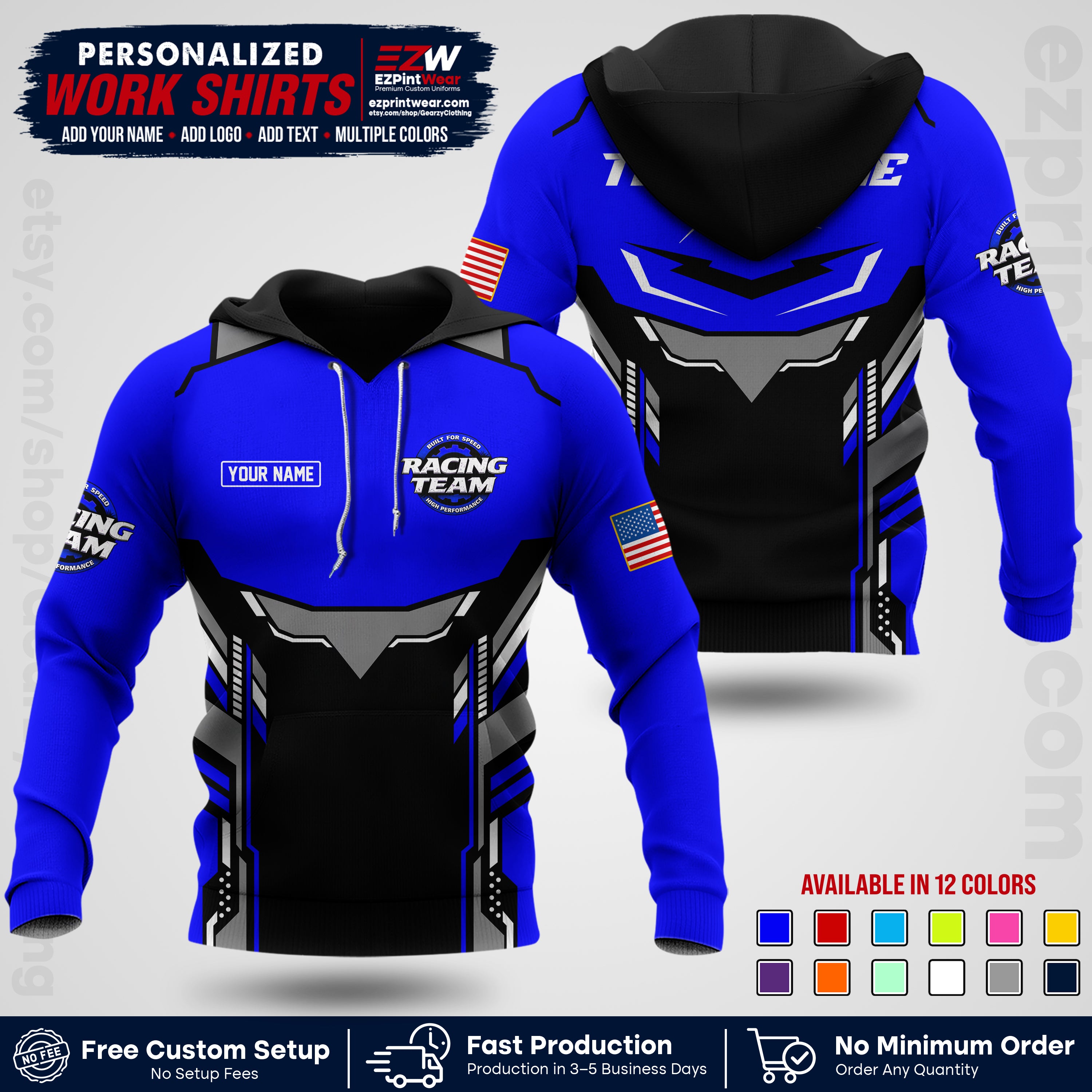 Custom Racing Shirt with Name, Logo & Text | Race Team Uniform | Crew Apparel RC11