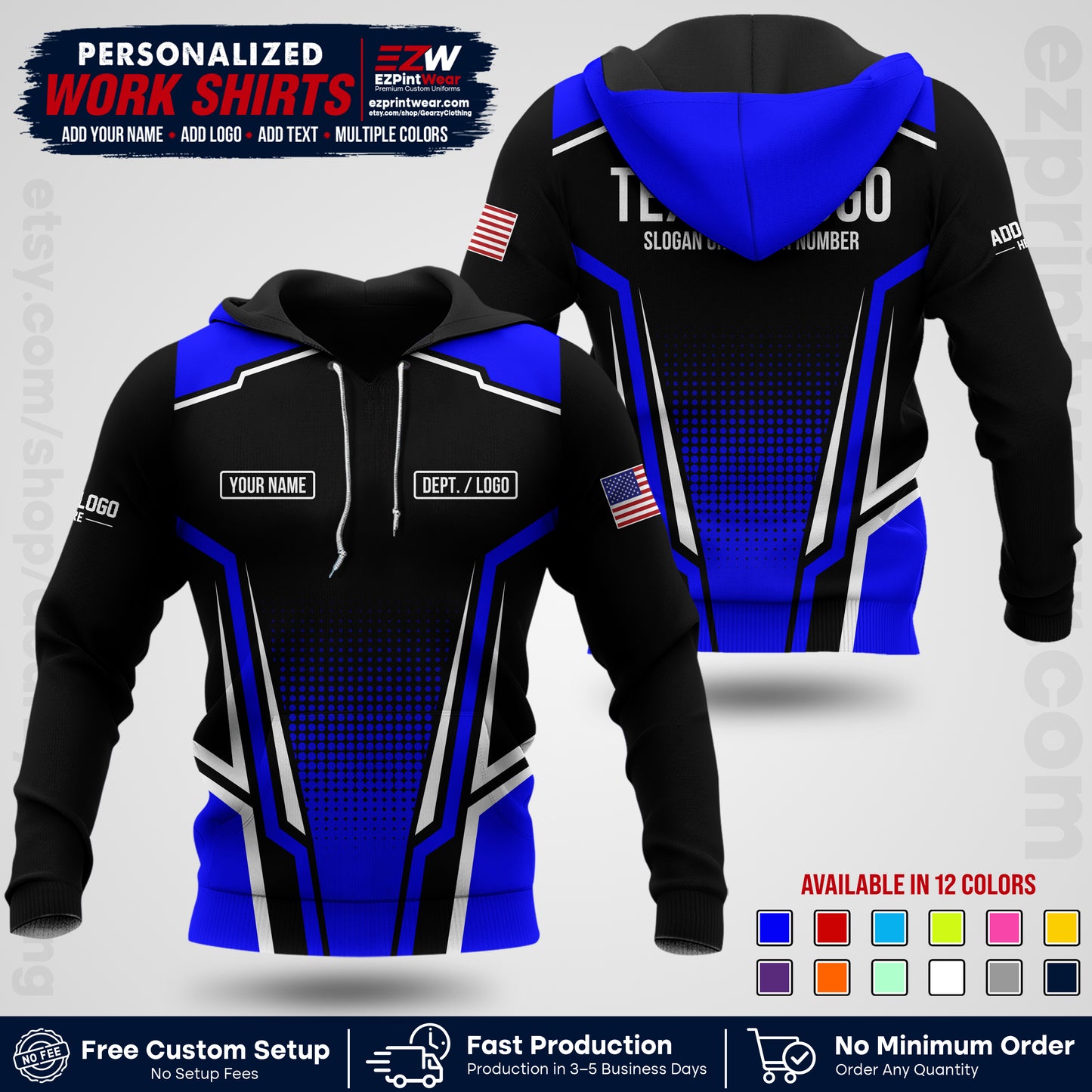 Custom All Over Print Work Uniform Shirt with Name, Logo & Text | Custom Hawaiian Shirt | Company Shirt | Employee Uniform UNF17