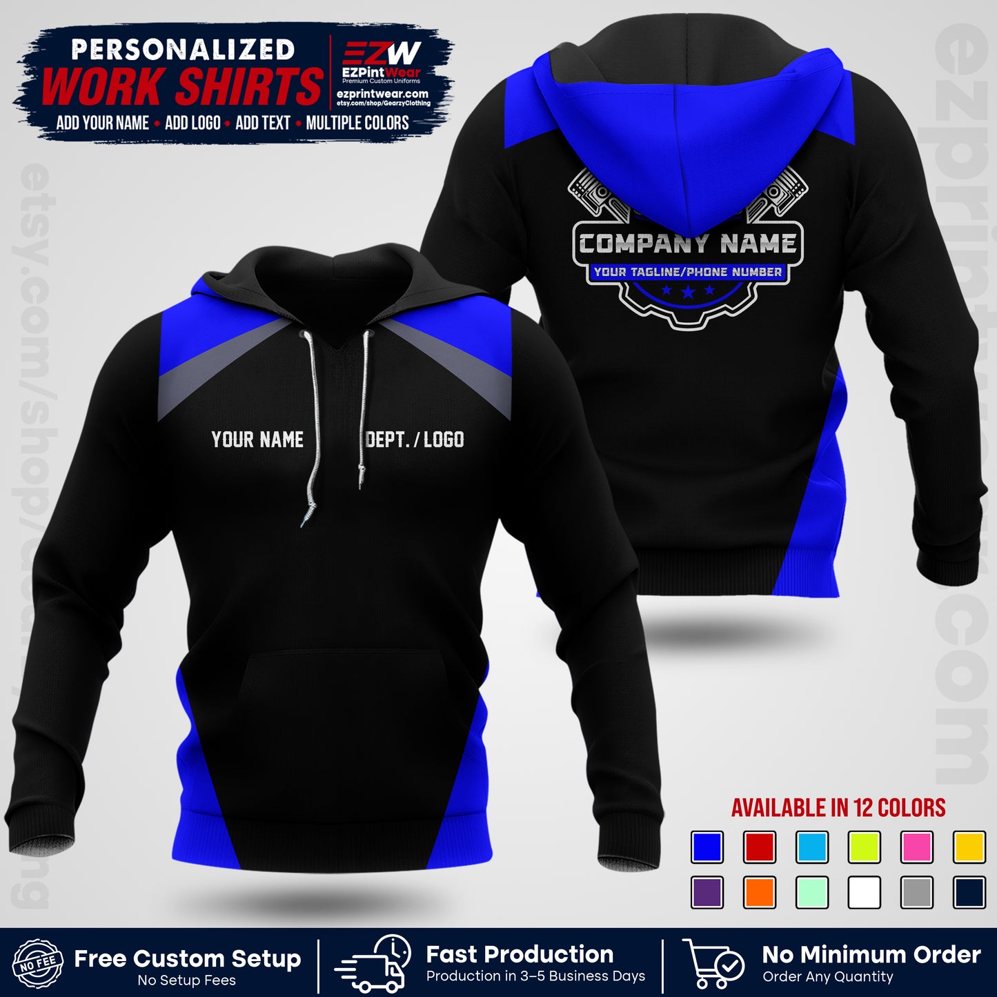 Custom Mechanic Work Shirt with Name, Logo & Text | Auto Shop Uniform | Workwear MCN 03