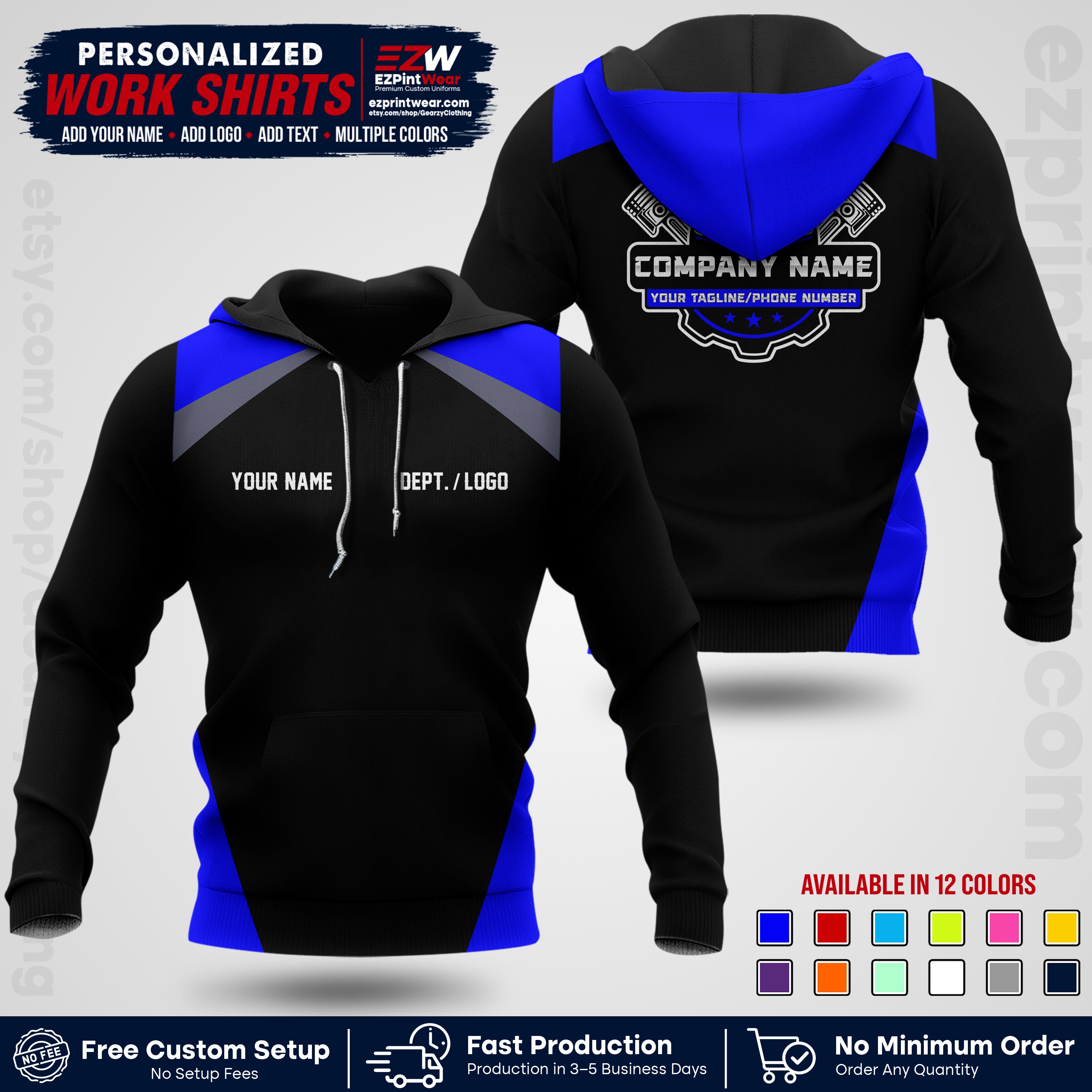 Custom Mechanic Work Shirt with Name, Logo & Text | Auto Shop Uniform | Workwear MCN 03