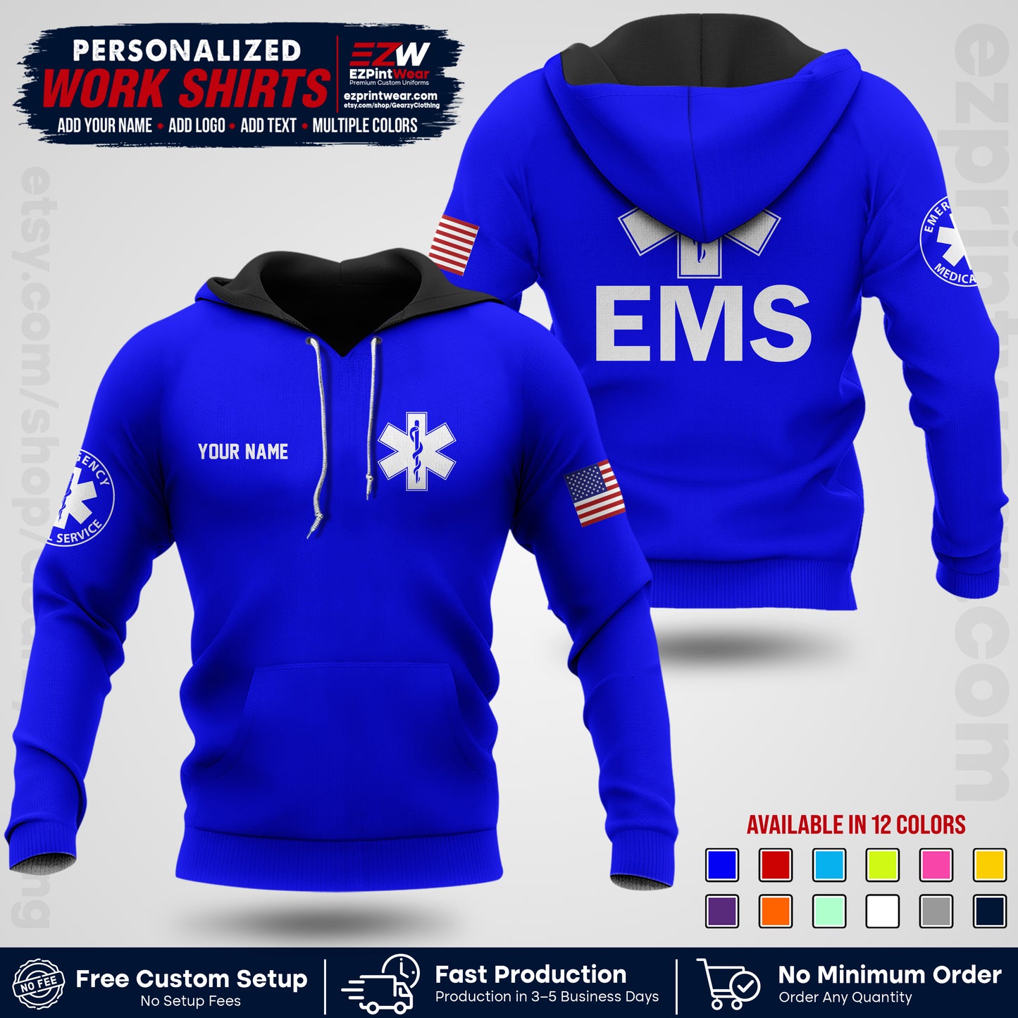 Custom EMS Shirt with Name, Logo & Text | EMS Team Uniform | First Responder Workwear EMSU02