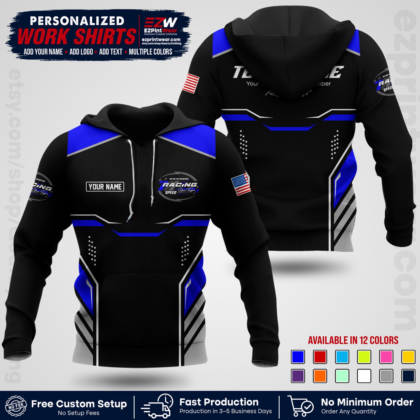 Custom Racing Shirt with Name, Logo & Text | Race Team Uniform | Crew Apparel RC10