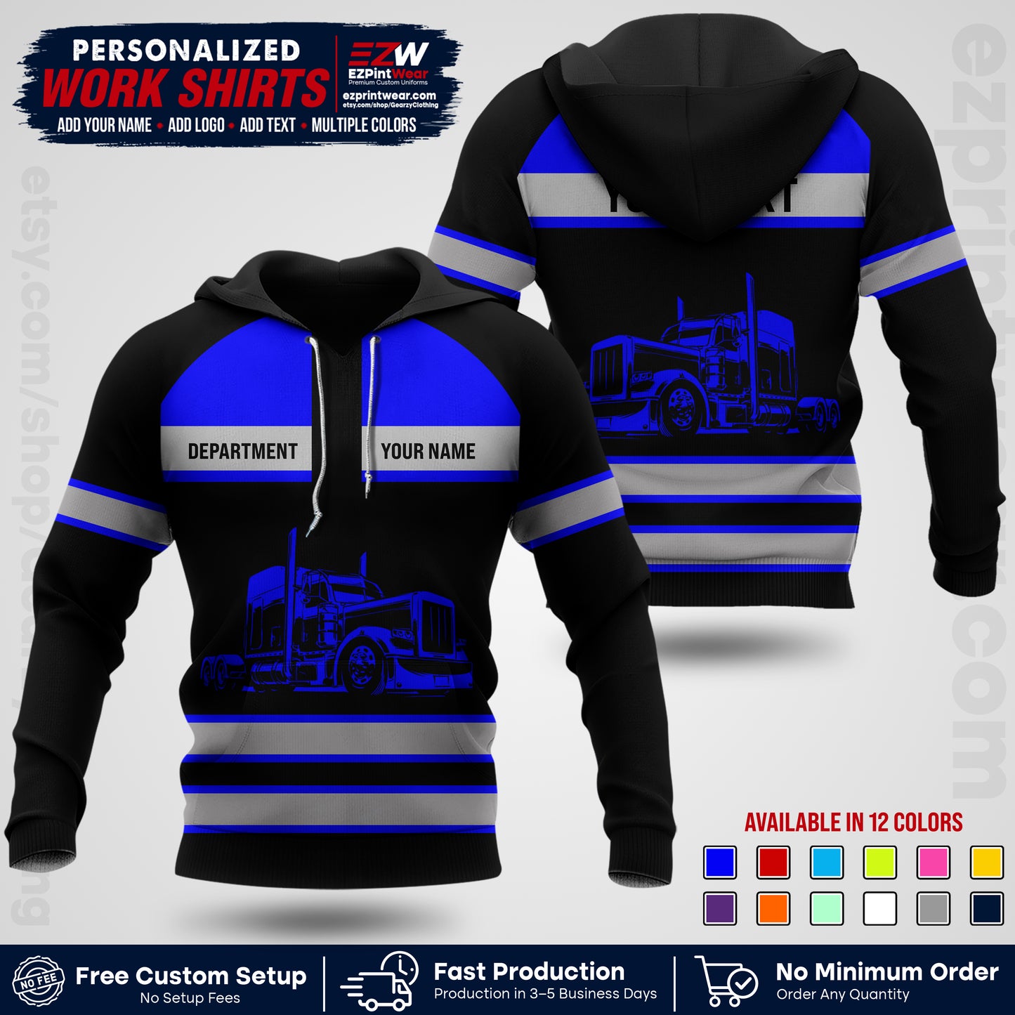 Personalized Truck Driver Workwear Uniform | Custom Safety Stripe Apparel | Non-Reflective Reflective Style Design TW02