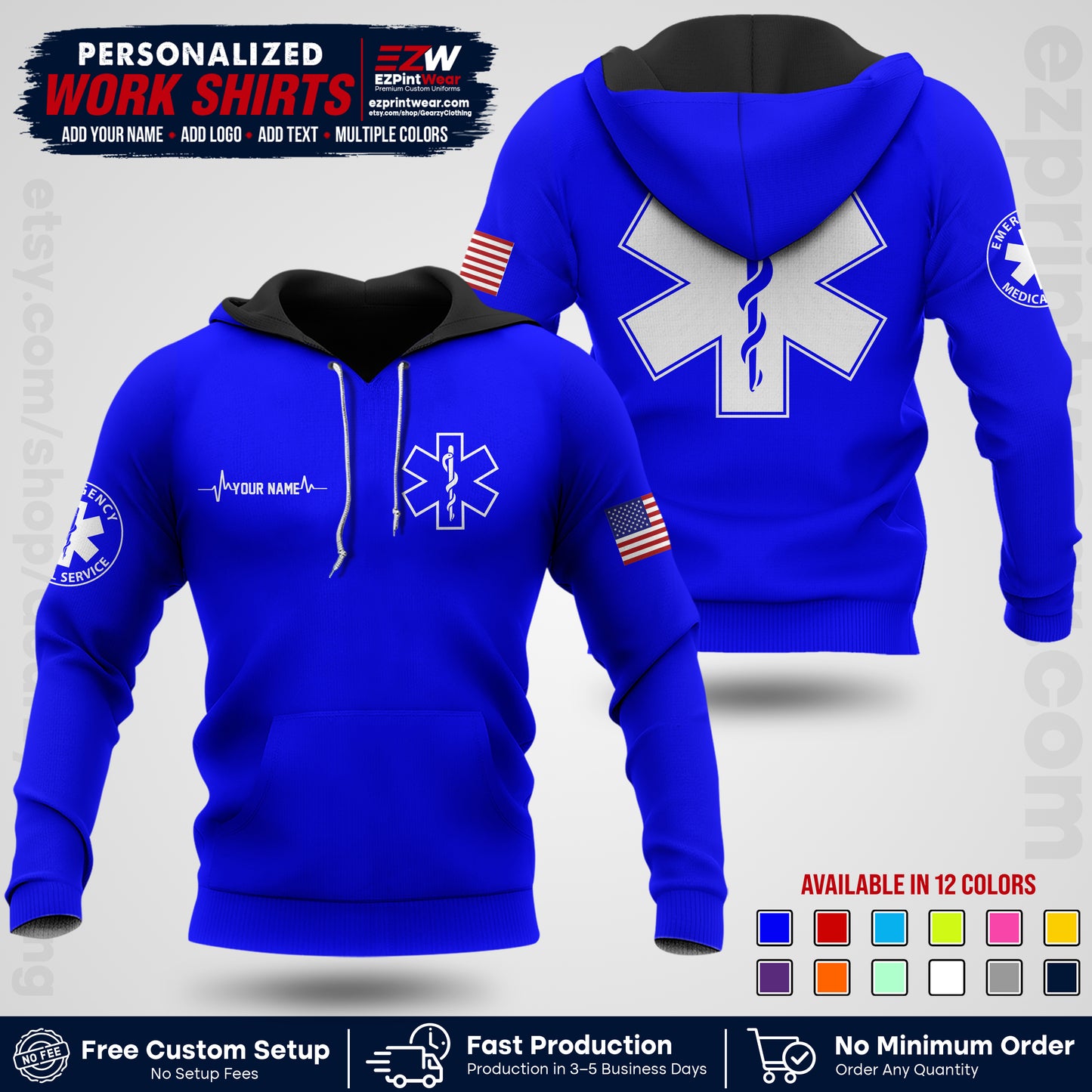 Custom EMS Shirt with Name, Logo & Text | EMS Team Uniform | First Responder Workwear EMSU04