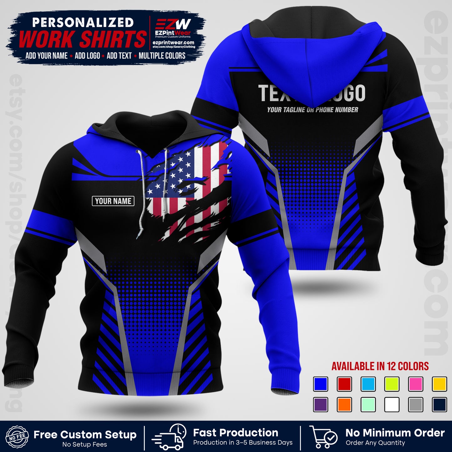 Custom All Over Print Work Uniform Shirt with Name, Logo & Text | Custom Hawaiian Shirt | Company Shirt | Employee Uniform UNF07