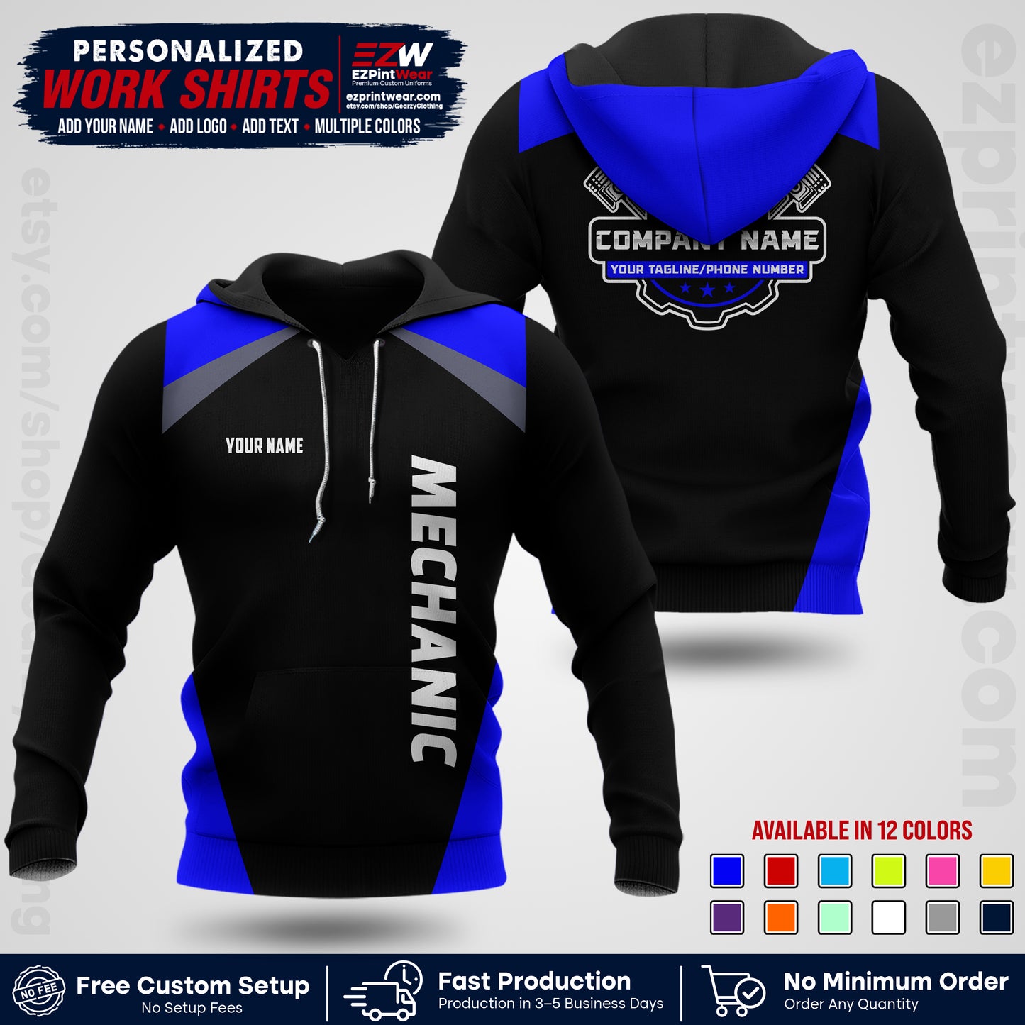 Custom Mechanic Work Shirt with Name, Logo & Text | Auto Shop Uniform | Workwear MCN 02