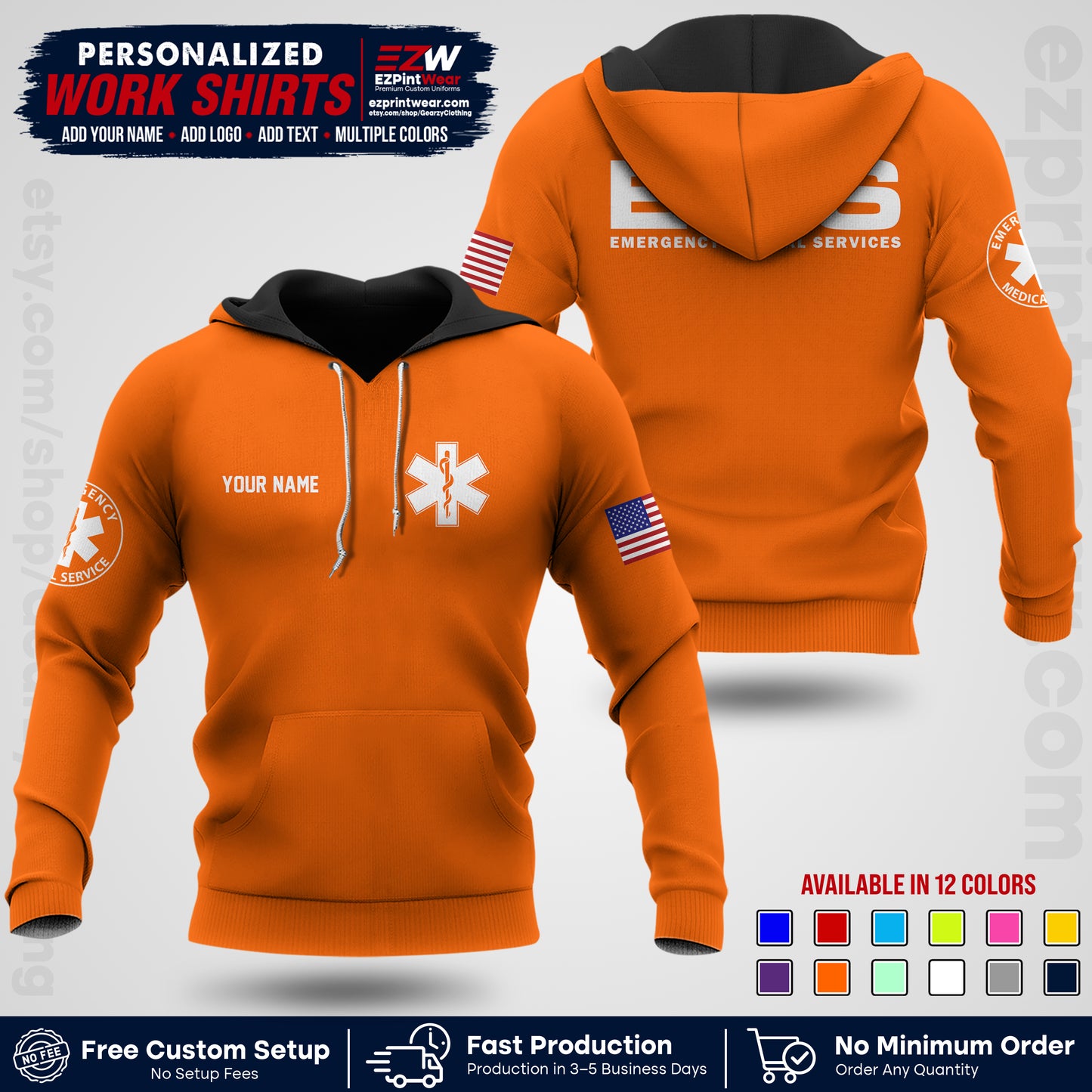Custom EMS Shirt with Name, Logo & Text | EMS Team Uniform | First Responder Workwear EMSU01
