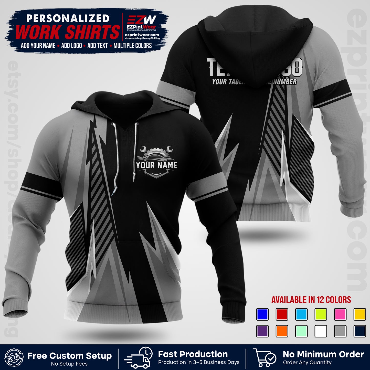 Custom Mechanic Work Shirt with Name, Logo & Text | Auto Shop Uniform | Workwear MCN 01