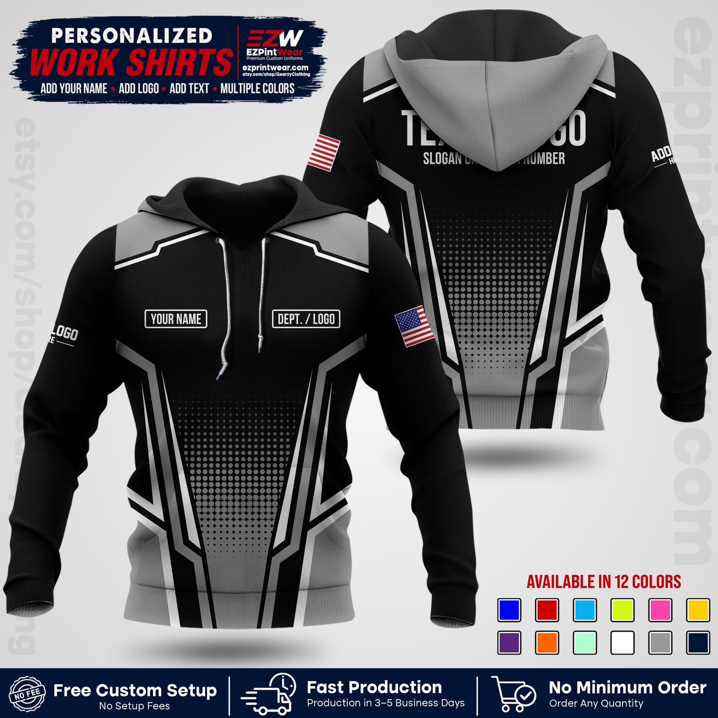 Custom All Over Print Work Uniform Shirt with Name, Logo & Text | Custom Hawaiian Shirt | Company Shirt | Employee Uniform UNF17