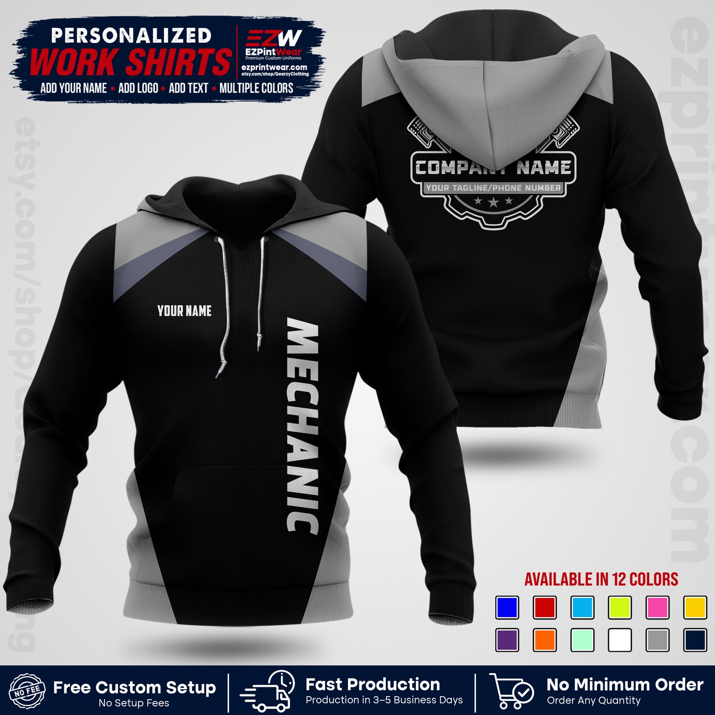 Custom Mechanic Work Shirt with Name, Logo & Text | Auto Shop Uniform | Workwear MCN 02