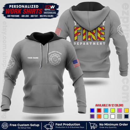 Custom Fire Department Shirt with Name, City Logo & Text | Firefighter Uniform | Button Up Work Shirt FF05