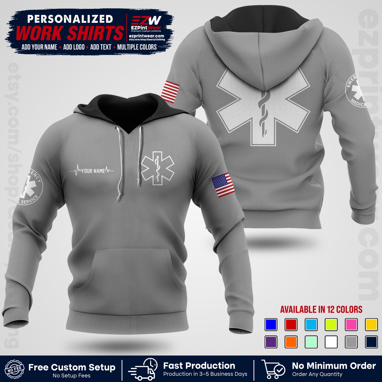 Custom EMS Shirt with Name, Logo & Text | EMS Team Uniform | First Responder Workwear EMSU04