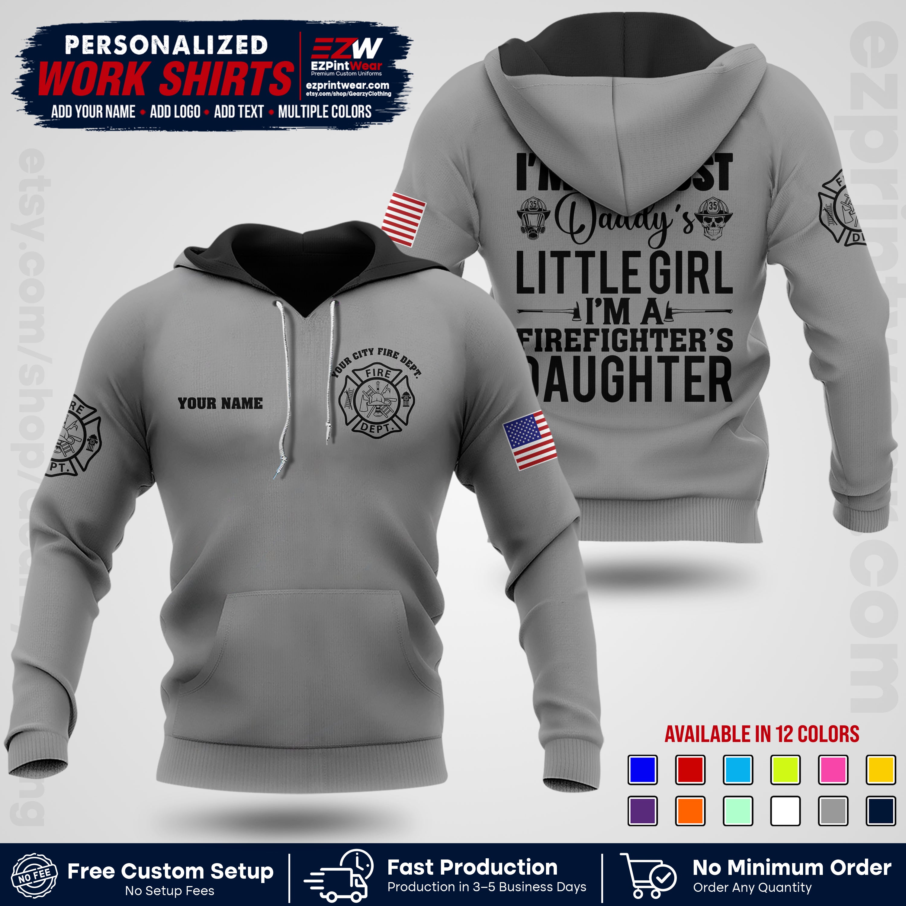 Custom Fire Department Shirt with Name, City Logo & Text | Firefighter Uniform | Button Up Work Shirt FF08