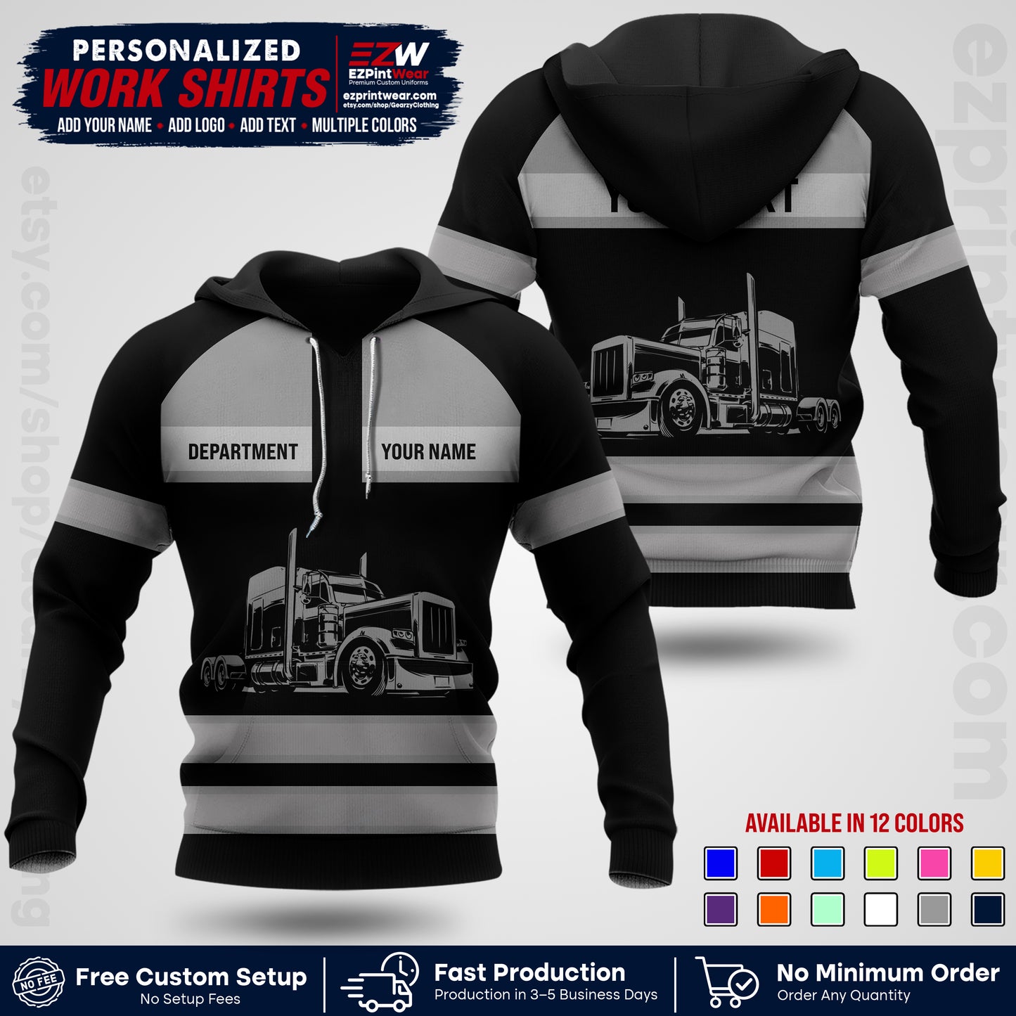 Personalized Truck Driver Workwear Uniform | Custom Safety Stripe Apparel | Non-Reflective Reflective Style Design TW02