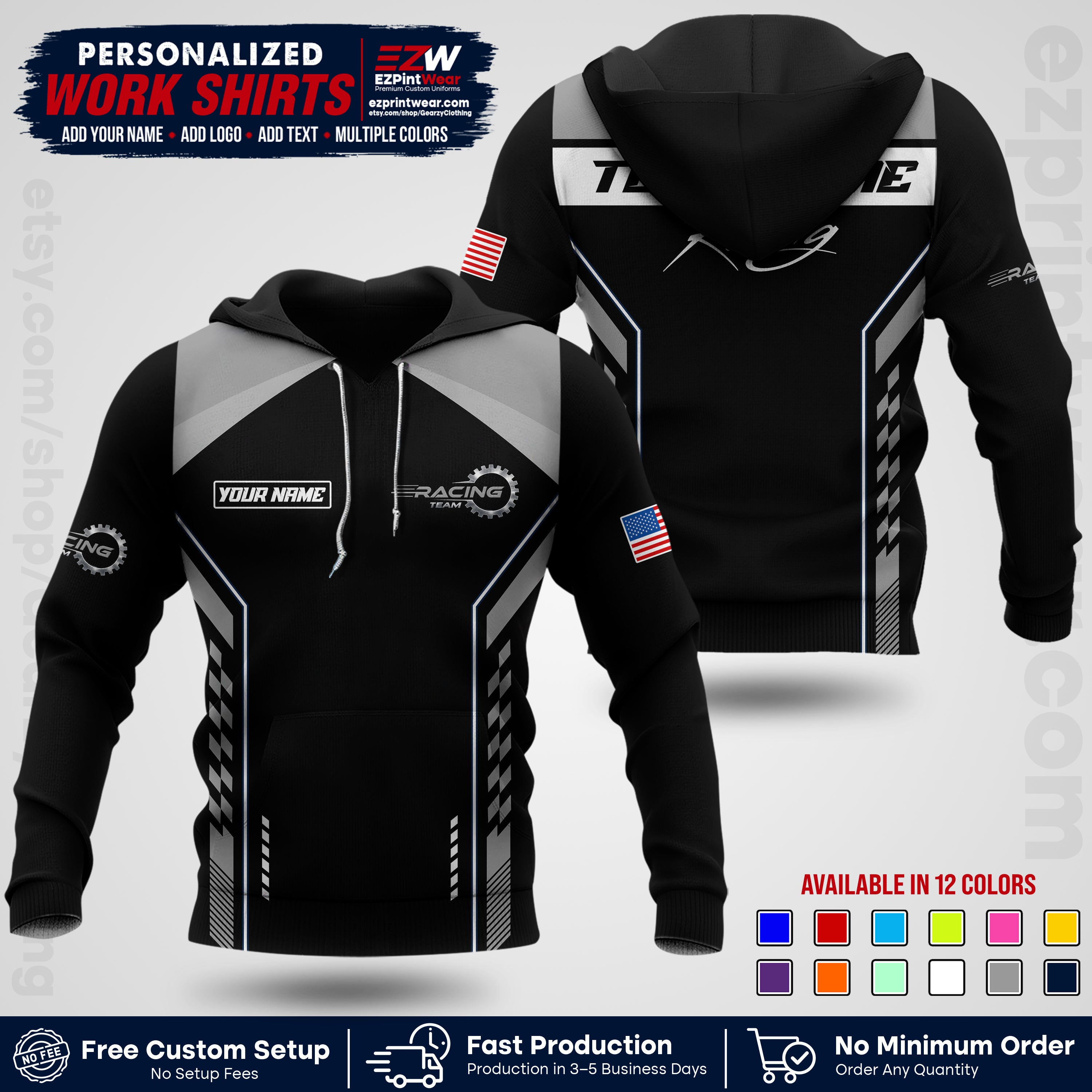 Custom Racing Shirt with Name, Logo & Text | Race Team Uniform | Crew Apparel RC13