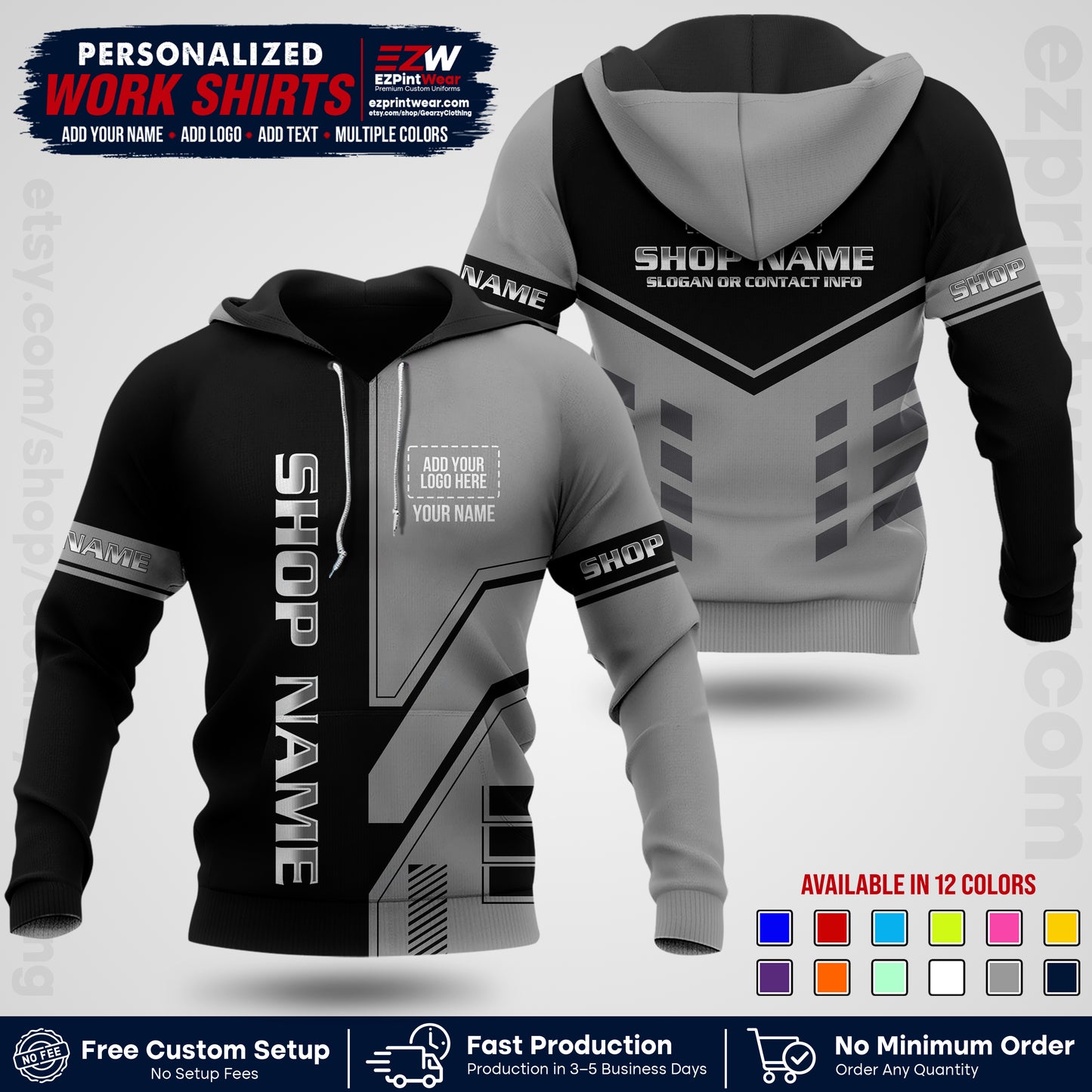 Custom All Over Print Work Uniform Shirt with Name, Logo & Text | Custom Hawaiian Shirt | Company Shirt | Employee Uniform UNF11