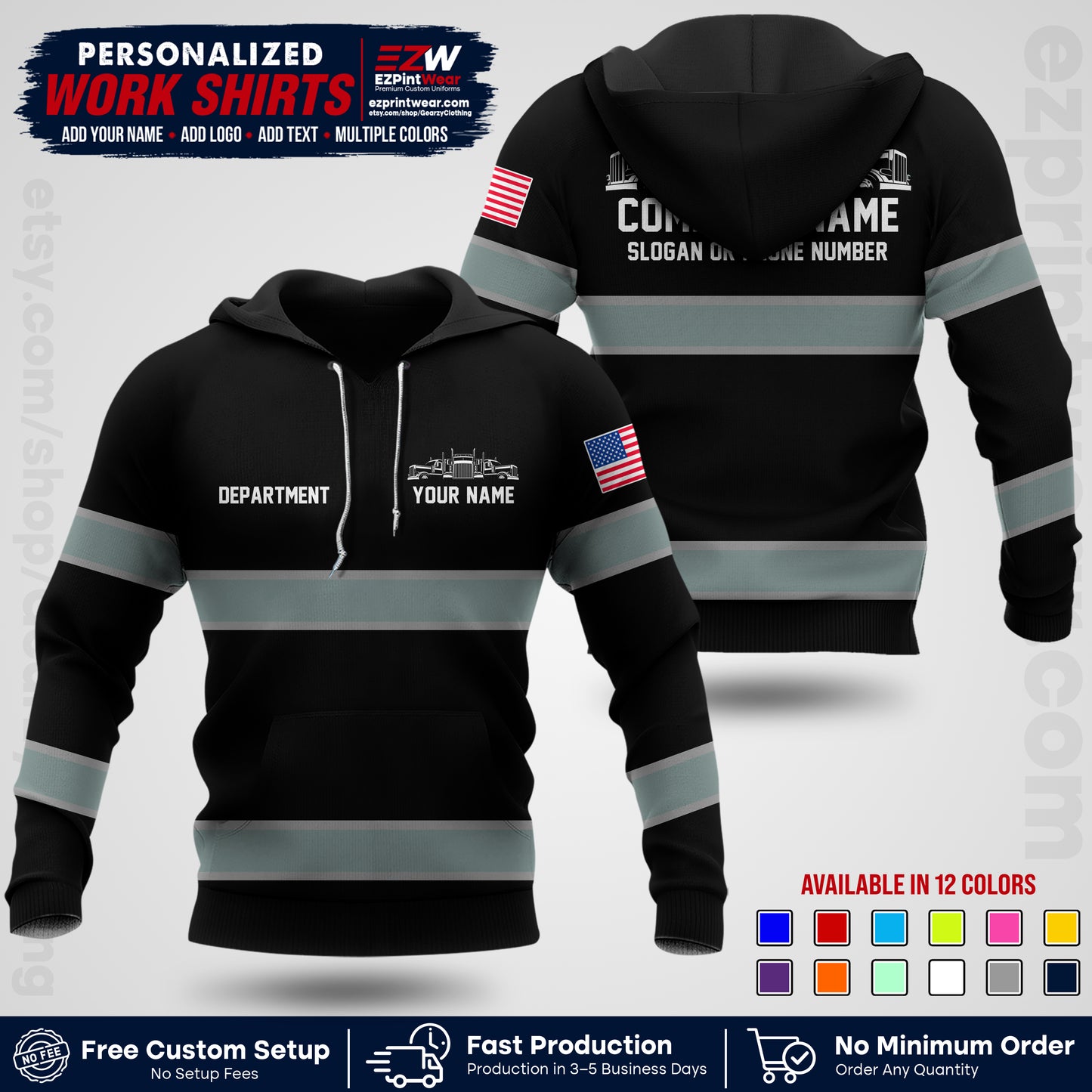 Personalized Truck Driver Workwear Uniform | Custom Safety Stripe Apparel | Non-Reflective Reflective Style Design TW04